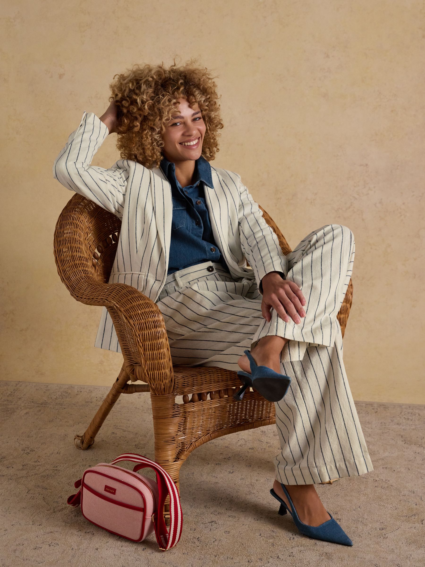 Creme Stripe Linen Blend Blazer - Image 8 of 11