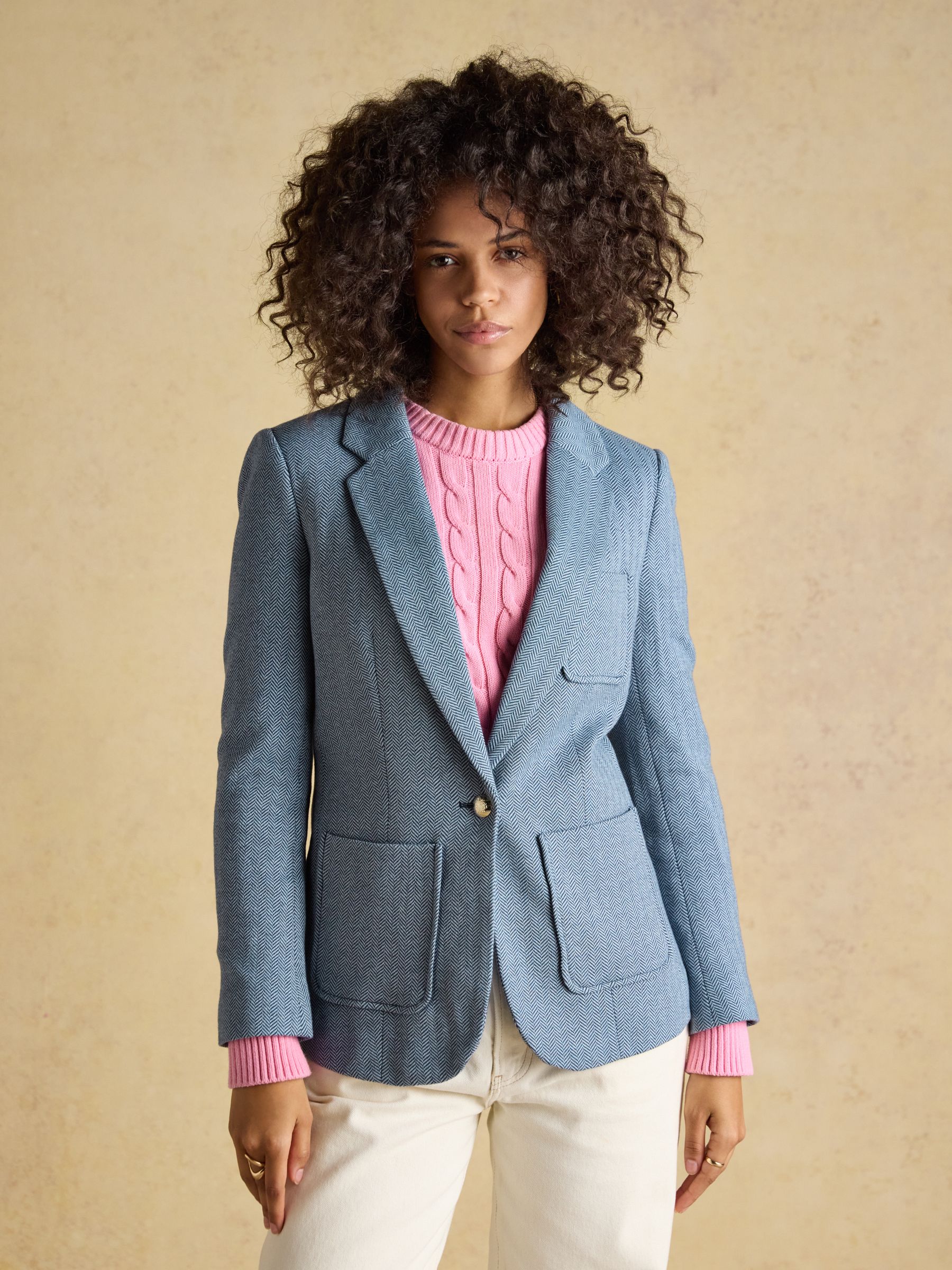 Albury Blue Herringbone Jersey Tweed Blazer - Image 1 of 12
