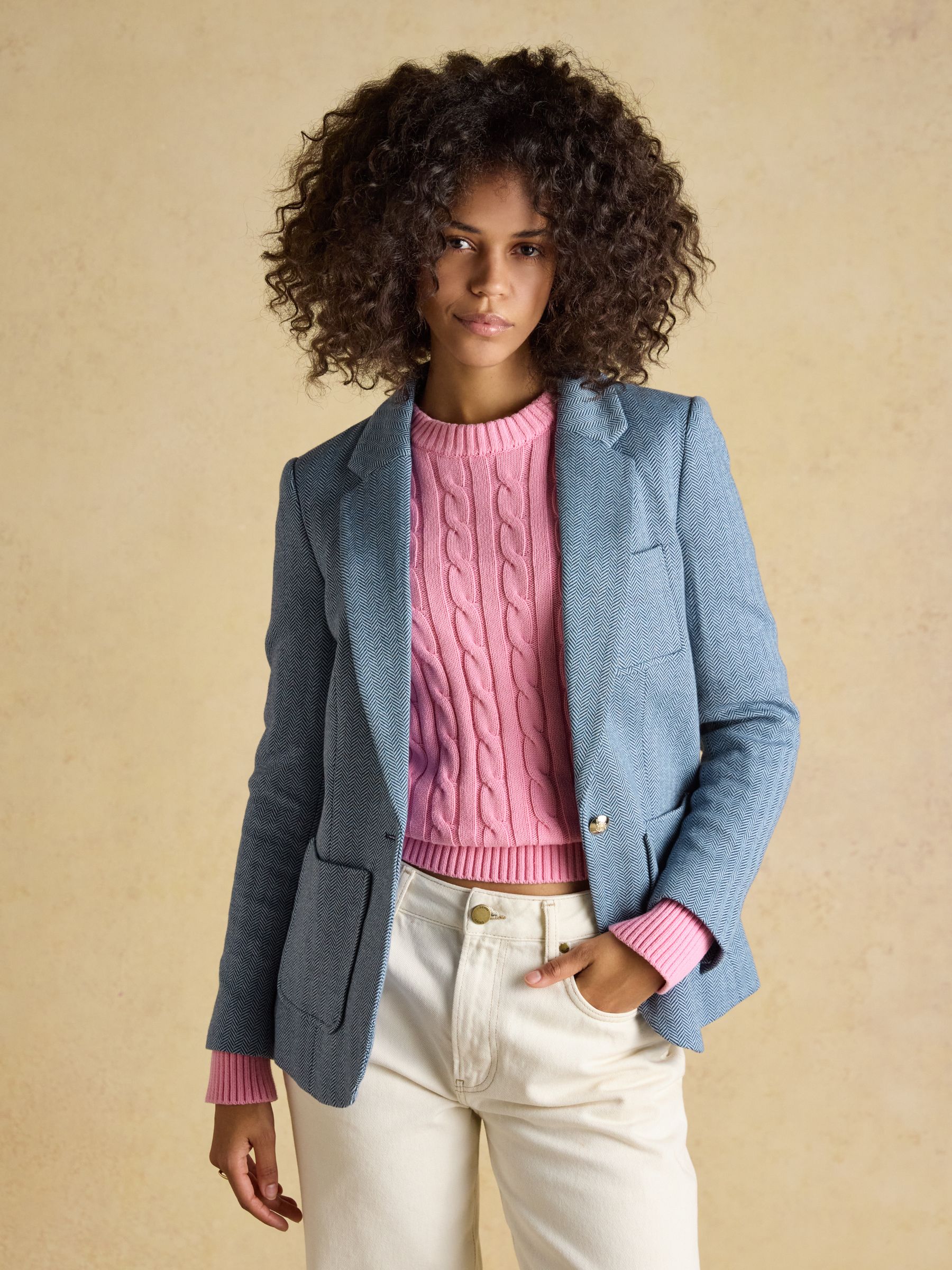 Albury Blue Herringbone Jersey Tweed Blazer - Image 5 of 12