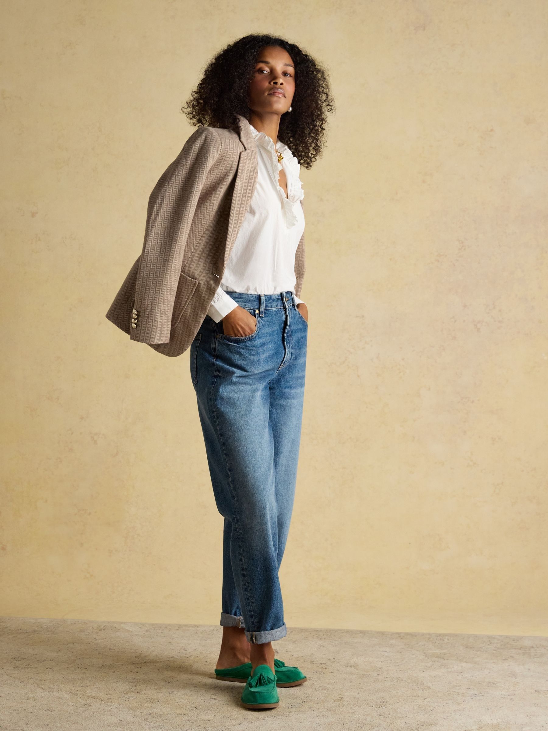 Albury Tan Brown Herringbone Jersey Tweed Blazer - Image 3 of 11