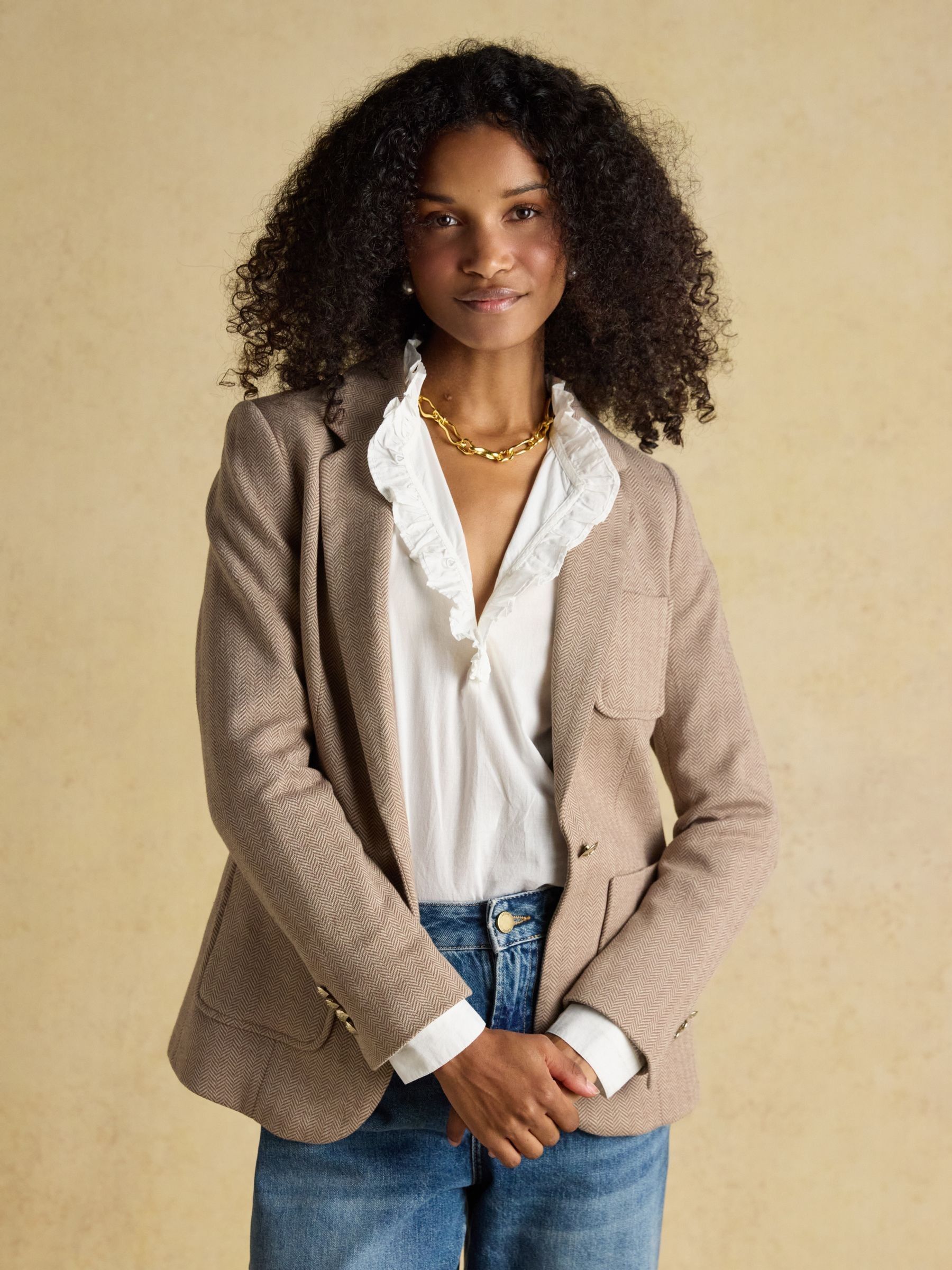 Albury Tan Brown Herringbone Jersey Tweed Blazer - Image 6 of 11