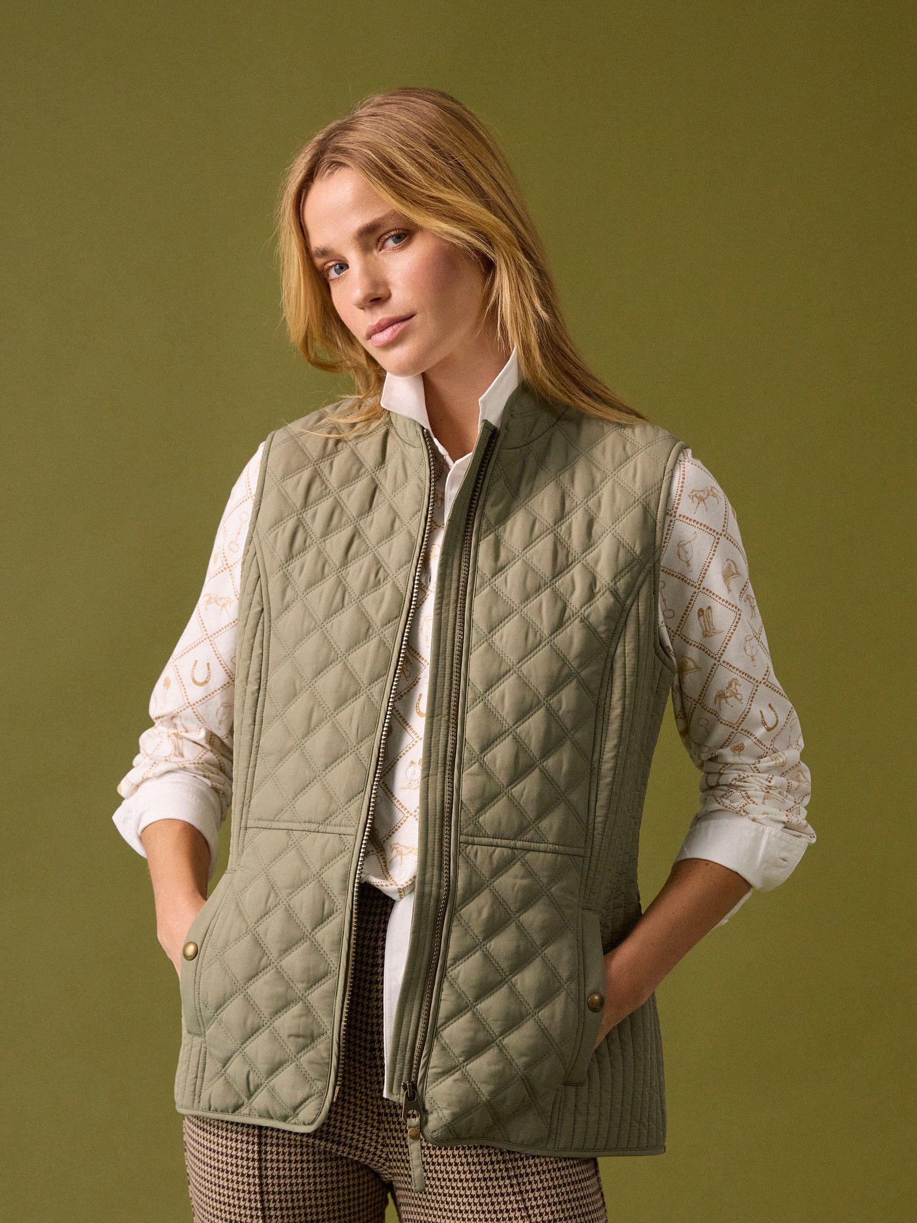 Minx Sage Green Showerproof Diamond Quilted Gilet - Image 1 of 13