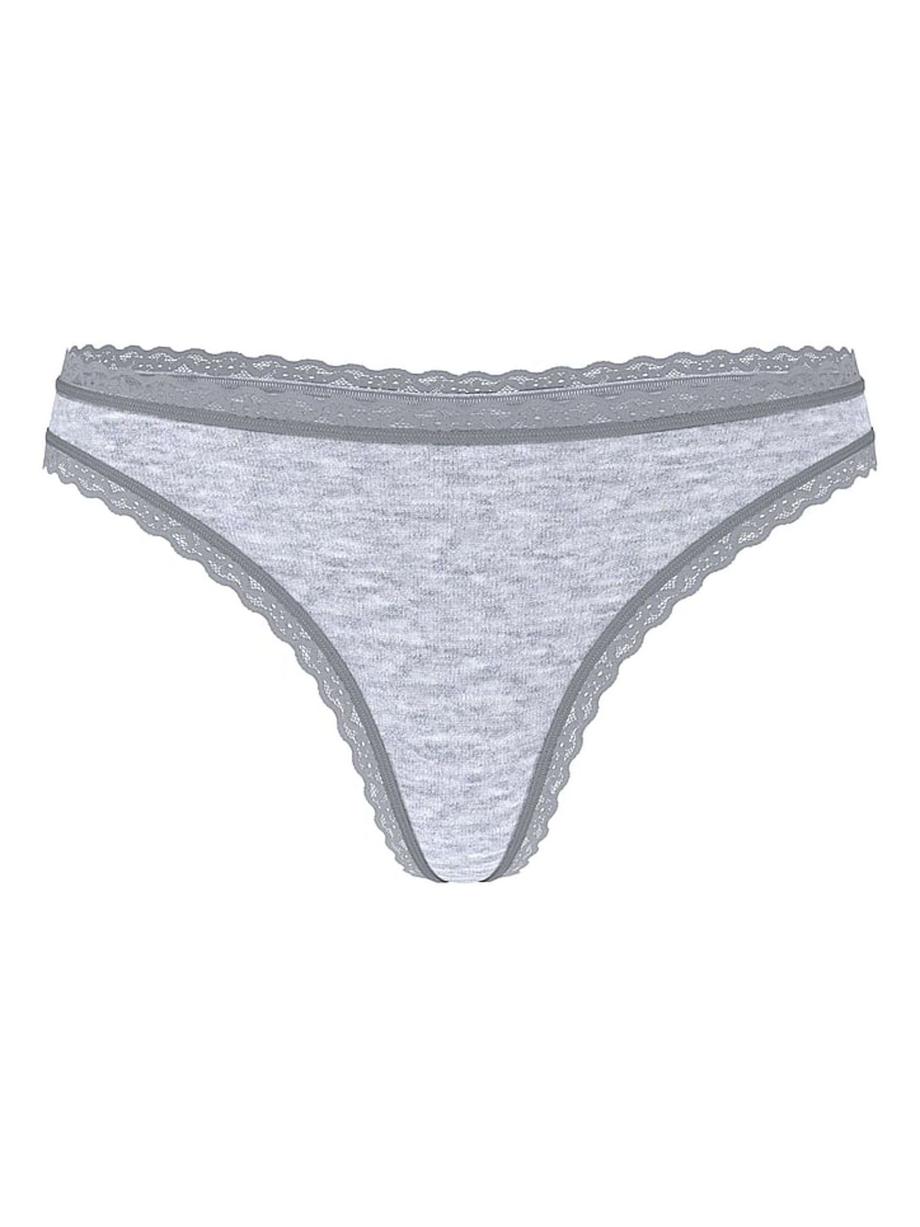 Heather Grey Thong Cotton Lace Waist Knickers - Image 3 of 3
