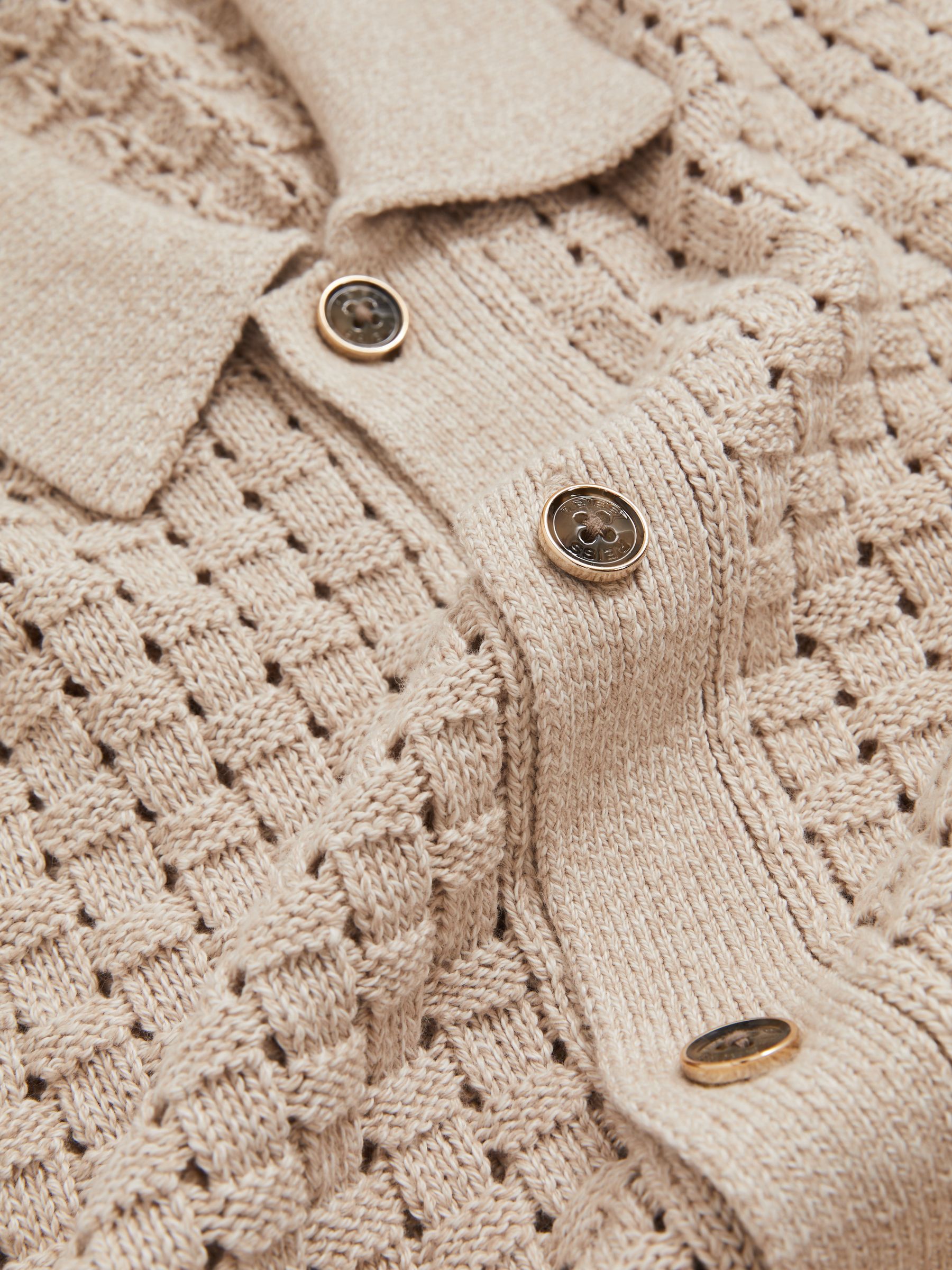 Basketweave-Knit Button-Through Cotton-Blend Shirt in Stone - Image 6 of 6