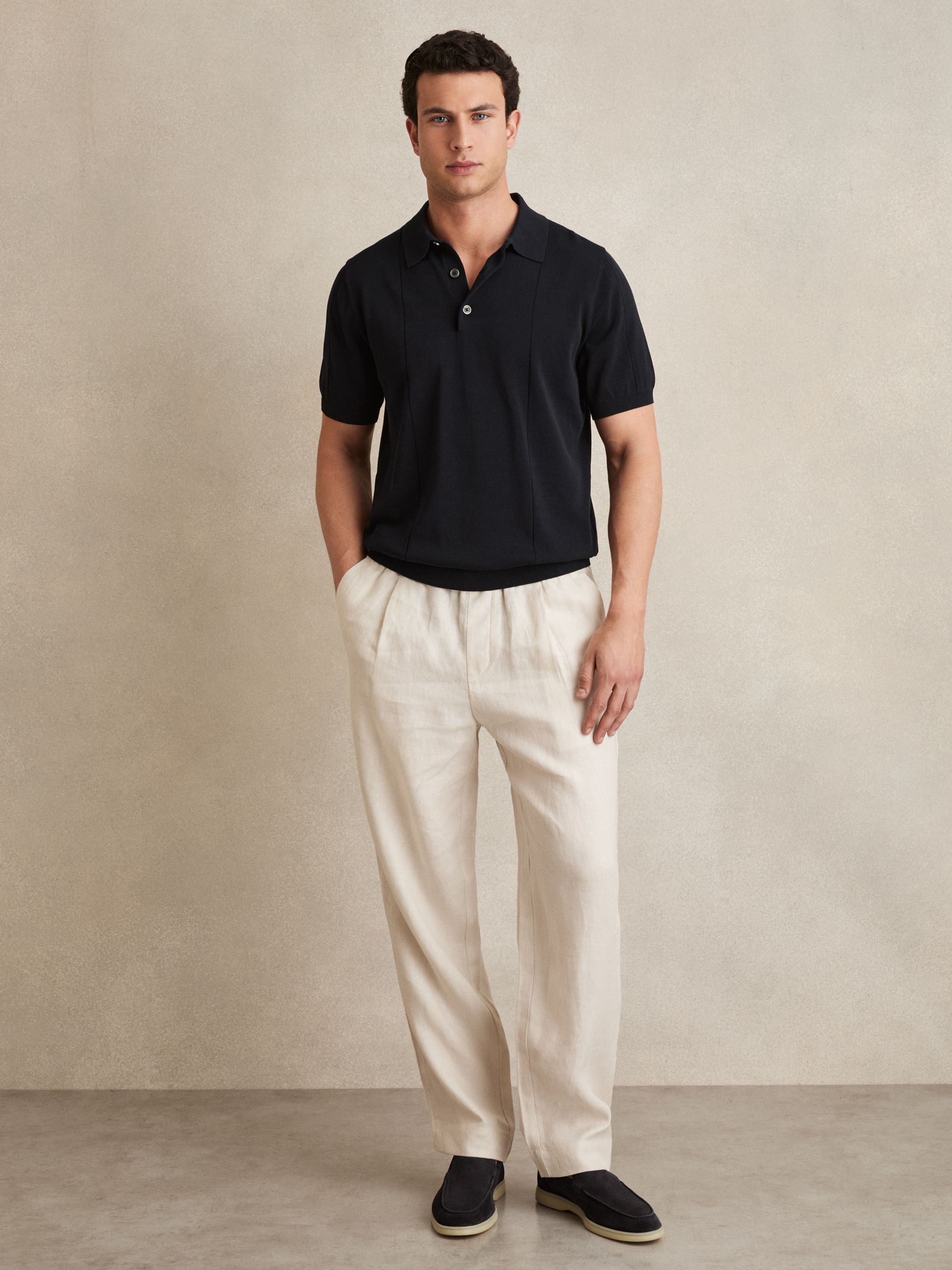Cotton-Silk Polo Shirt in Navy - Image 3 of 6