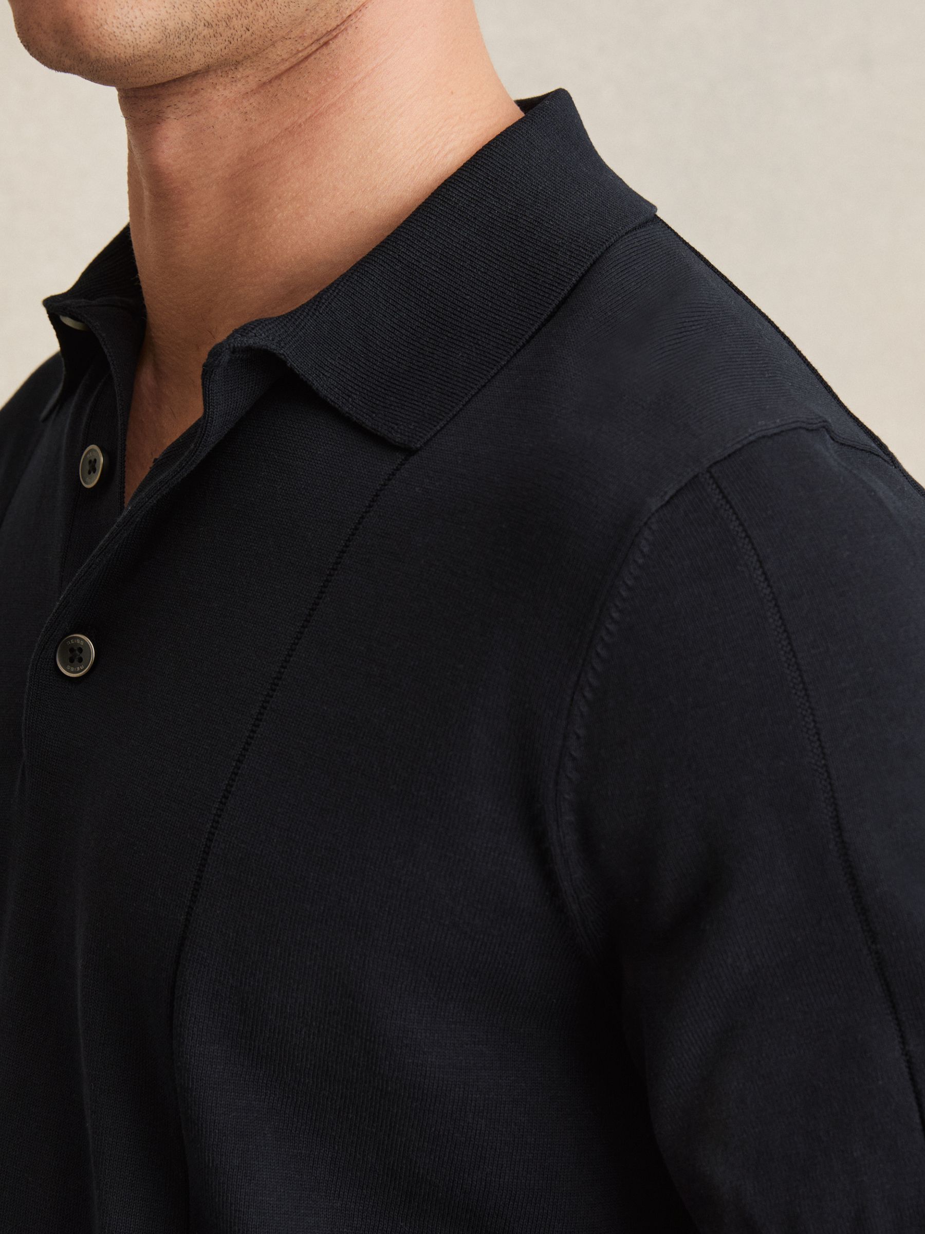 Cotton-Silk Polo Shirt in Navy - Image 4 of 6