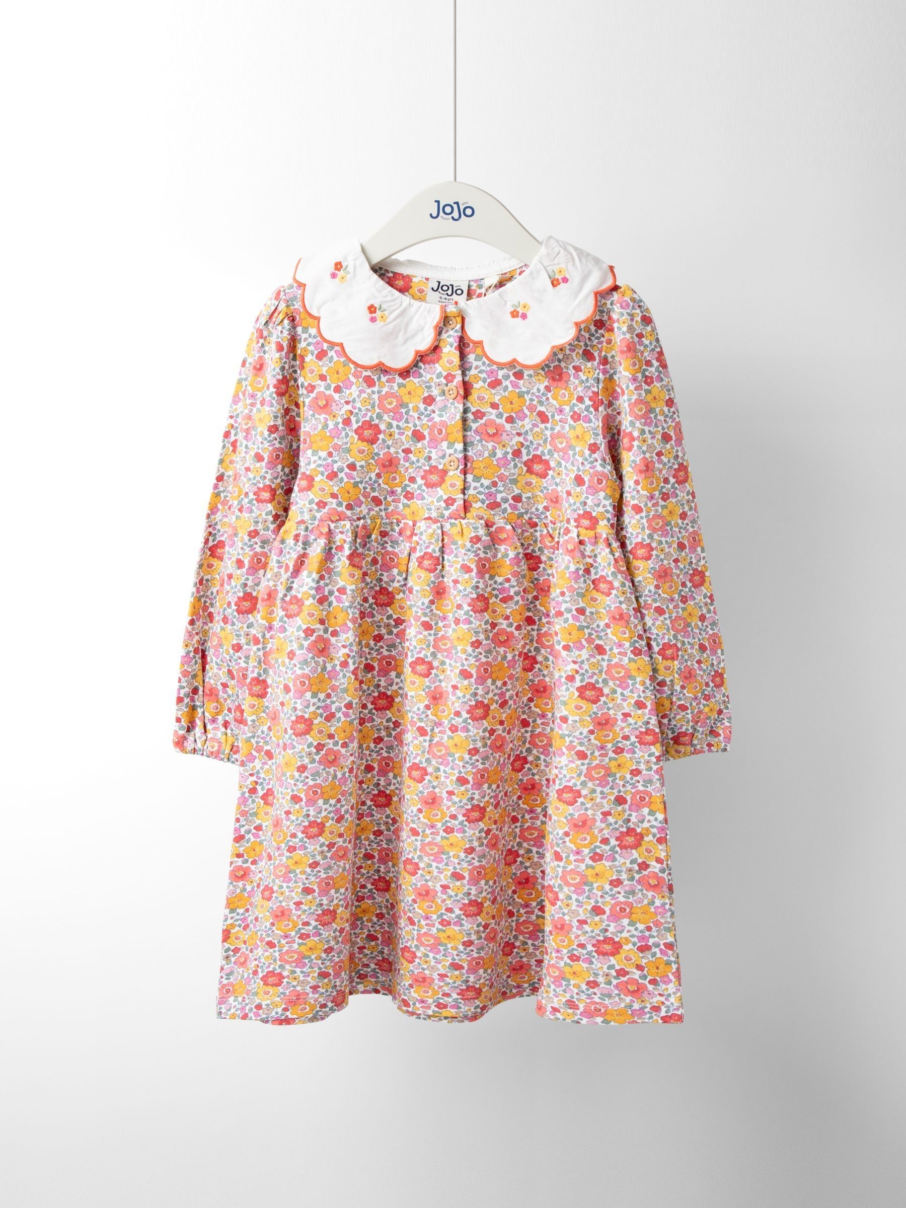 Rust Orange Autumnal Floral Embroidered Collar Button Front Dress | JoJo  Maman Bb USA