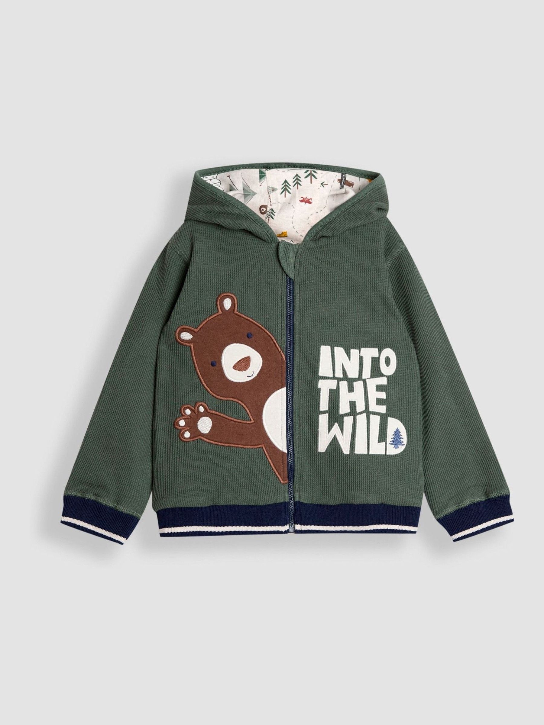 Khaki Green Bear Appliqué Reversible Hoodie - Image 2 of 9