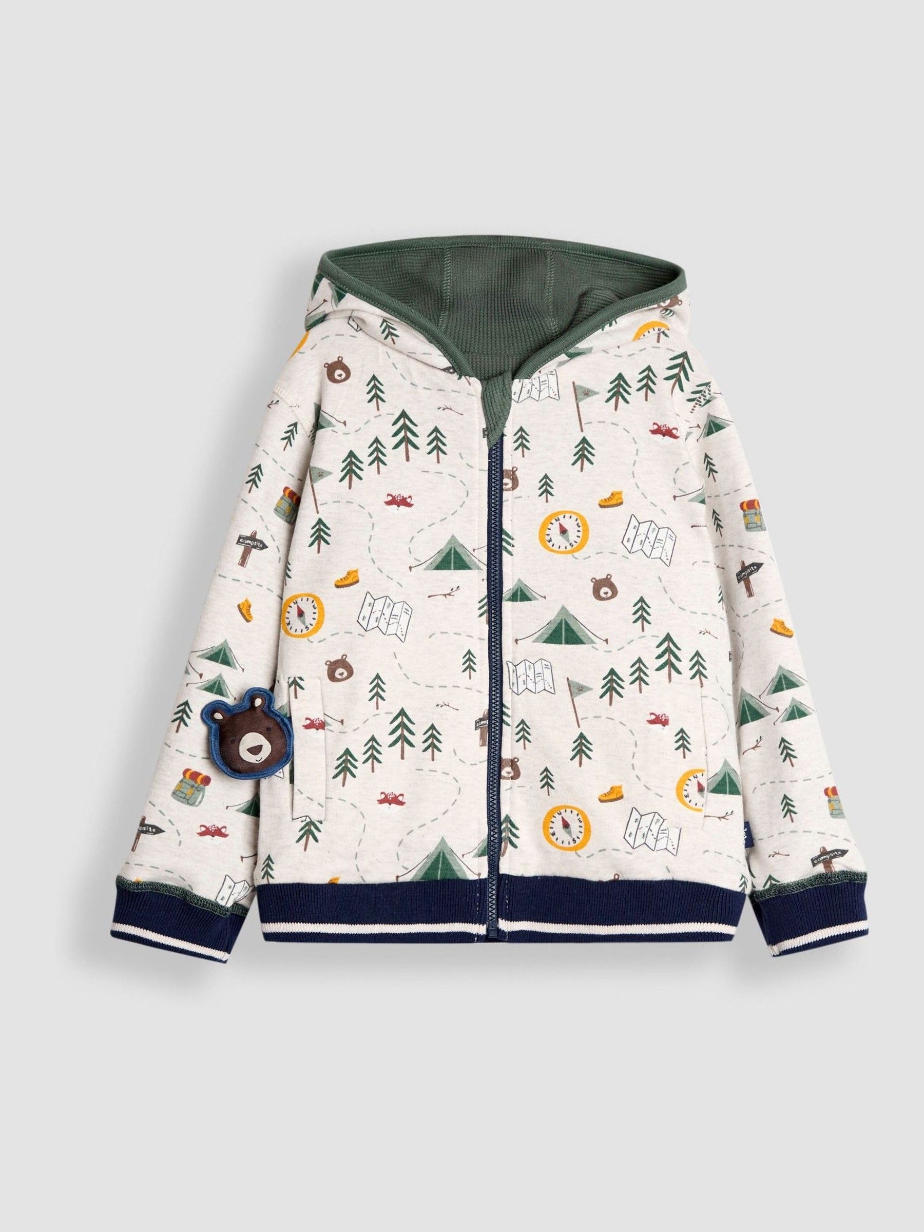 Khaki Green Bear Appliqué Reversible Hoodie - Image 7 of 9