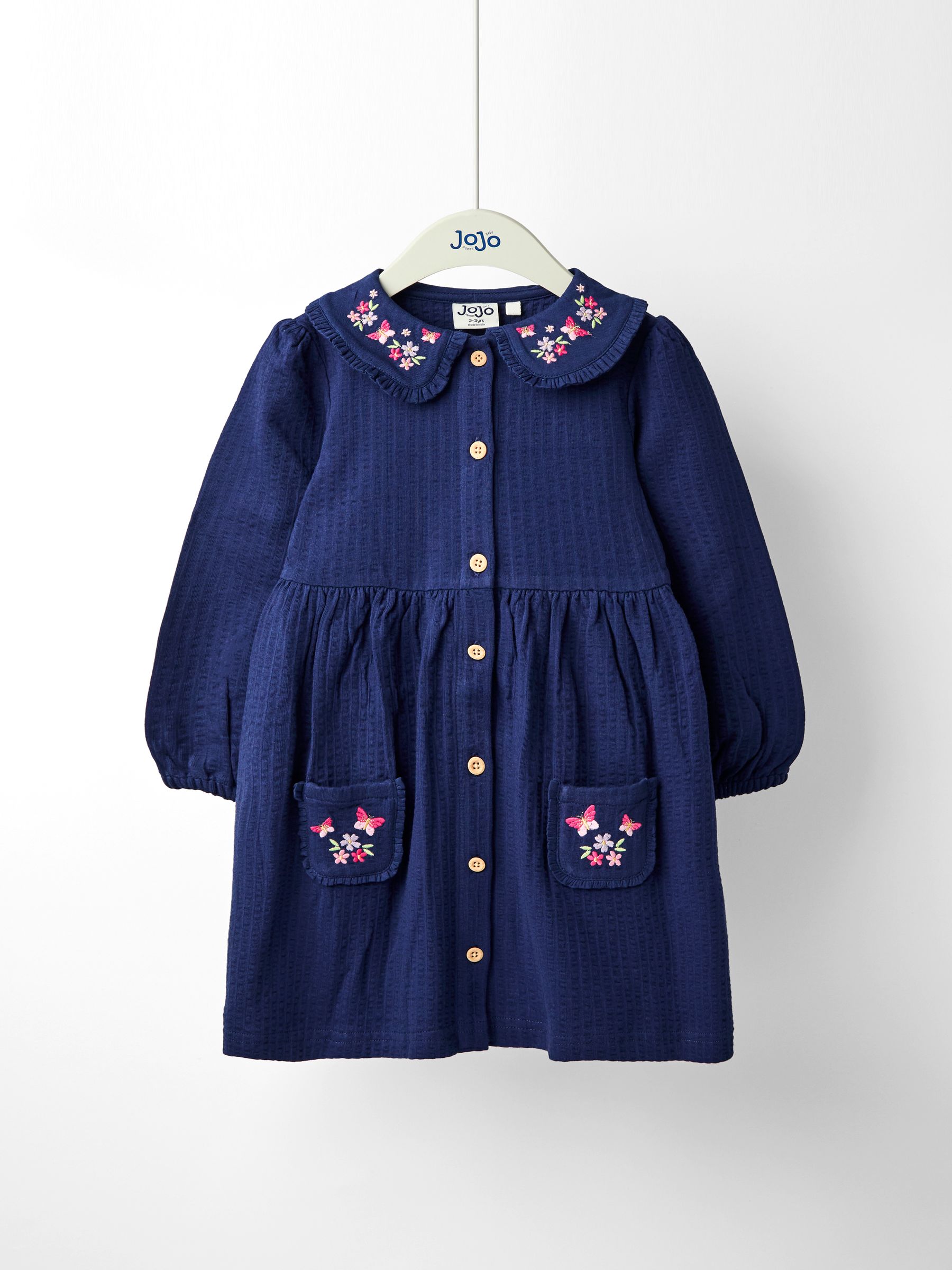 Blue Embroidered Seersucker Collared Dress - Image 1 of 4