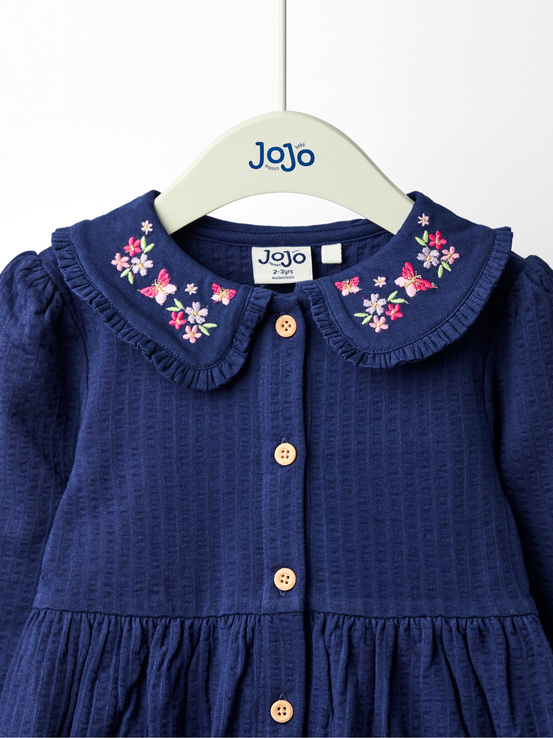Blue Embroidered Seersucker Collared Dress - Image 3 of 4