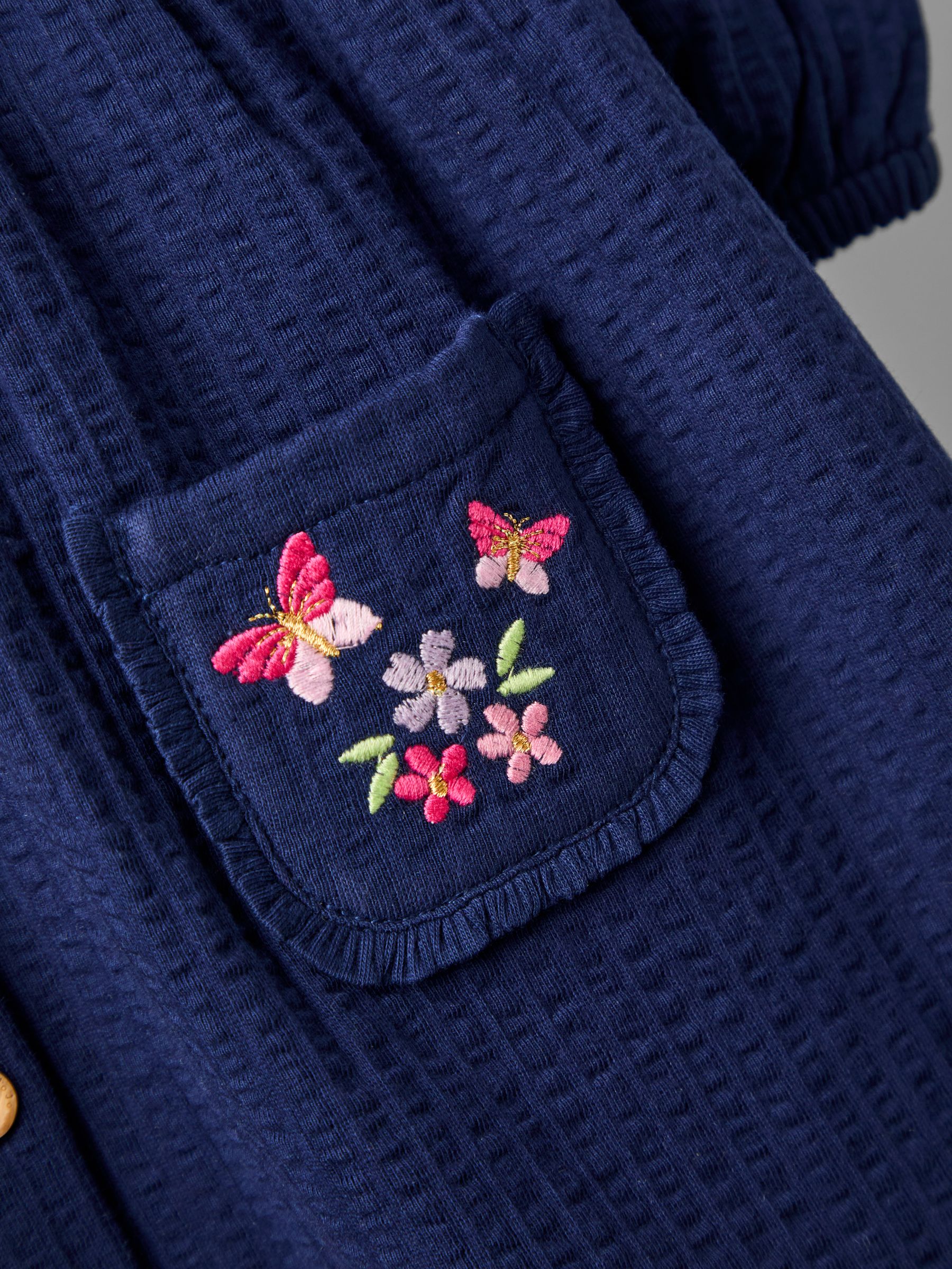 Blue Embroidered Seersucker Collared Dress - Image 4 of 4