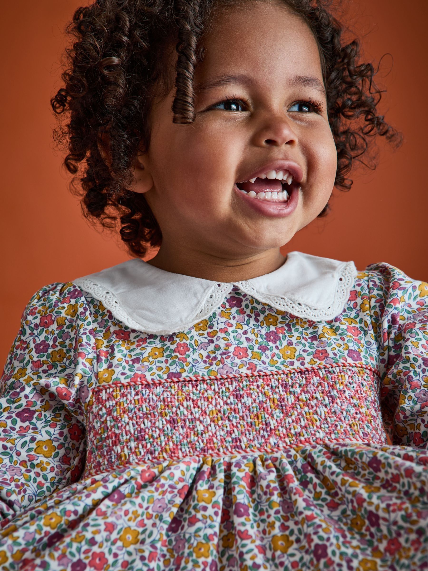 Mustard Yellow Autumn Ditsy Floral Smocked Jersey Dress | JoJo