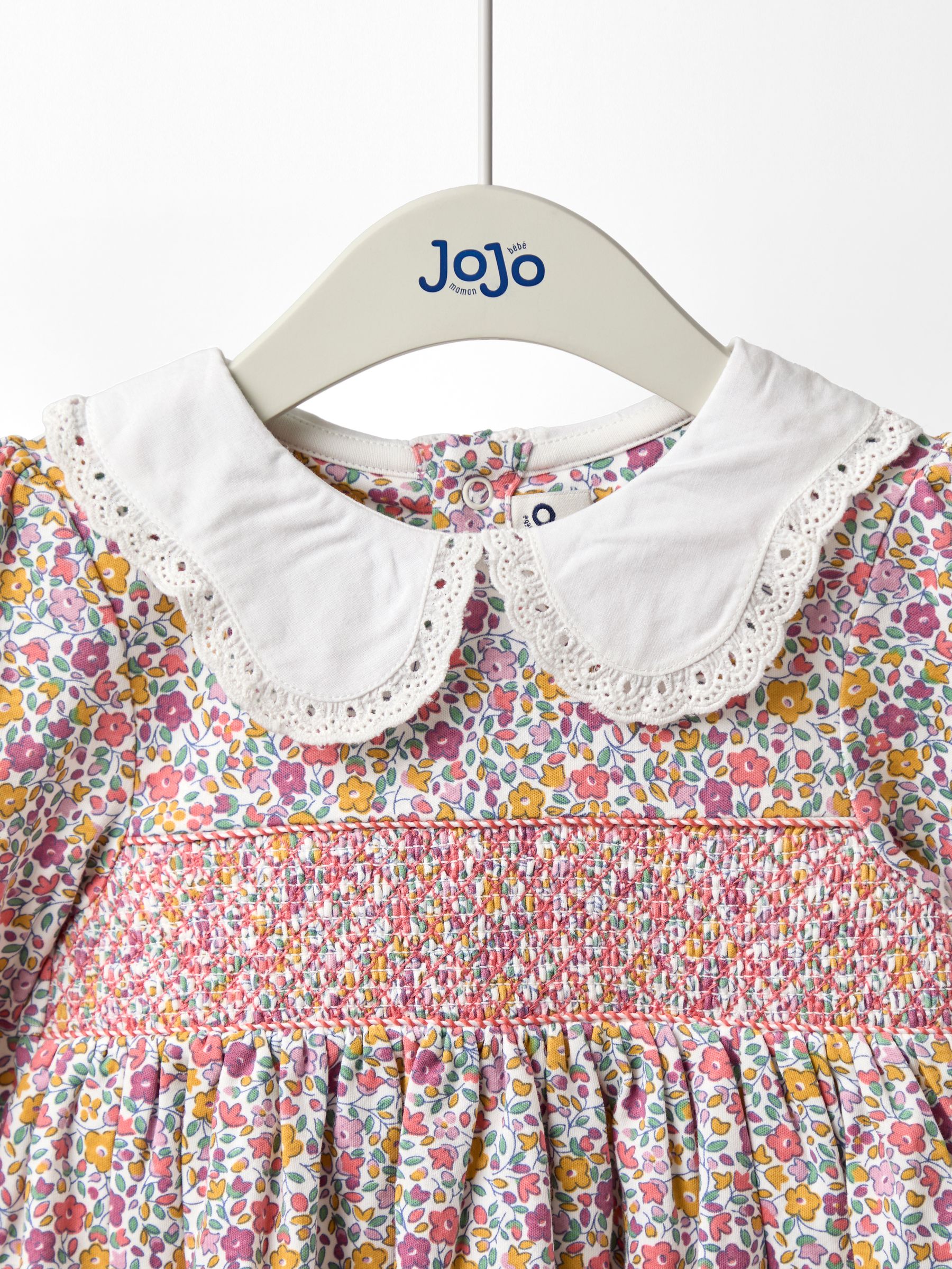 Mustard Yellow Autumn Ditsy Floral Smocked Jersey Dress | JoJo