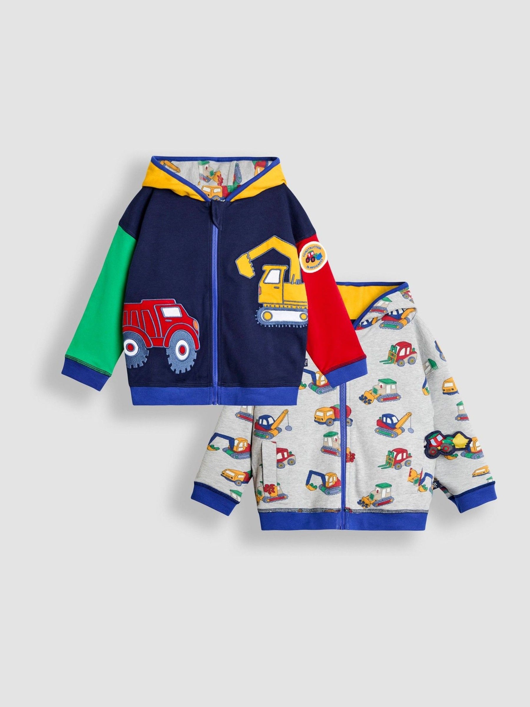 Navy Blue Construction Colour Block Appliqué Reversible Hoodie - Image 1 of 9