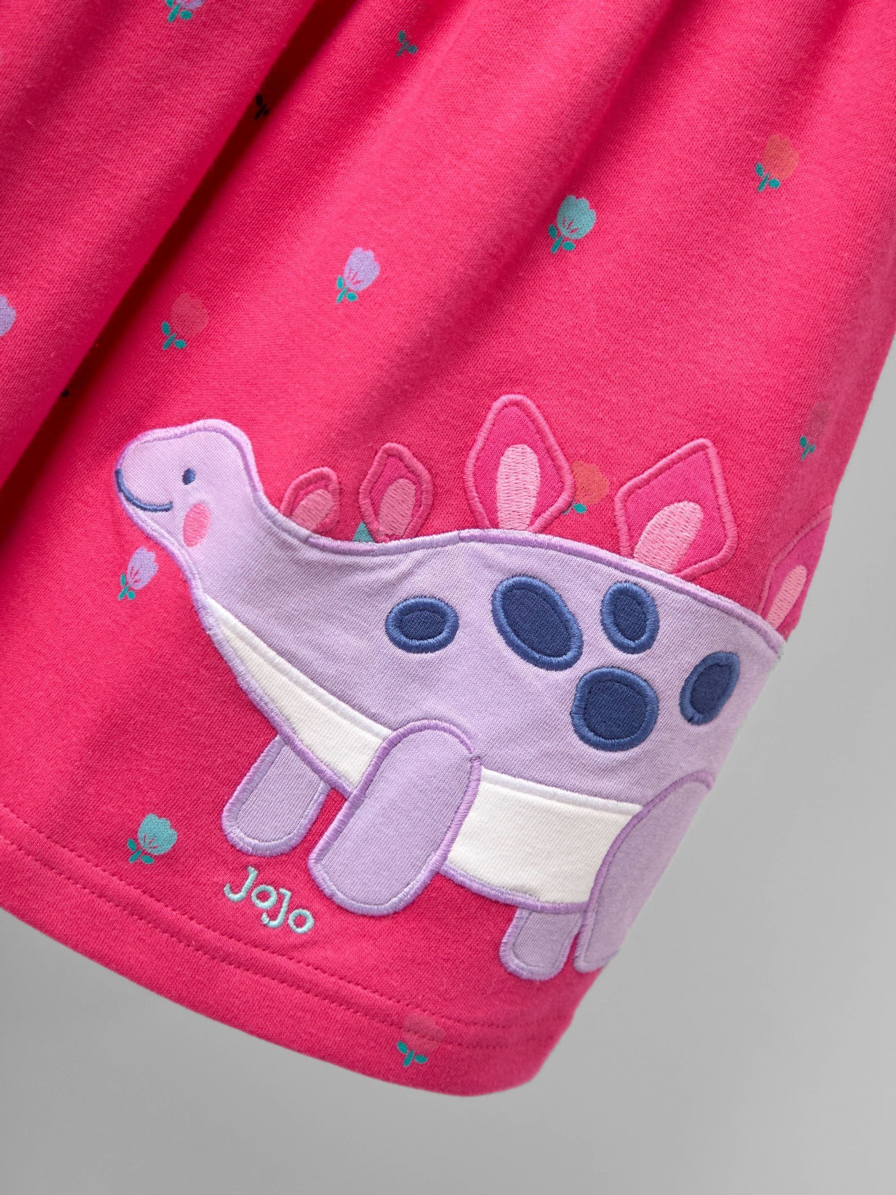 Fucshia Pink Dinosaur Button Front Appliqué Dress - Image 3 of 5