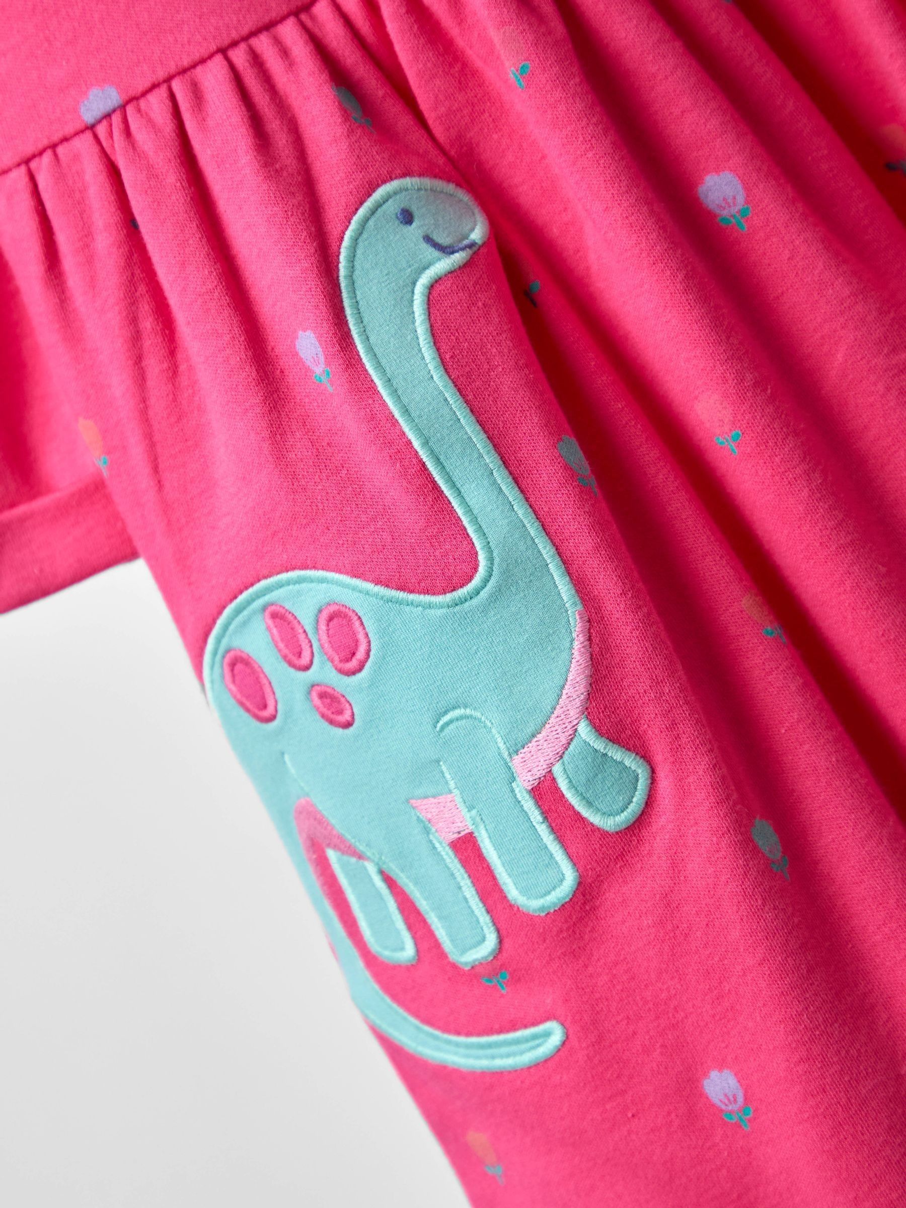 Fucshia Pink Dinosaur Button Front Appliqué Dress - Image 4 of 5