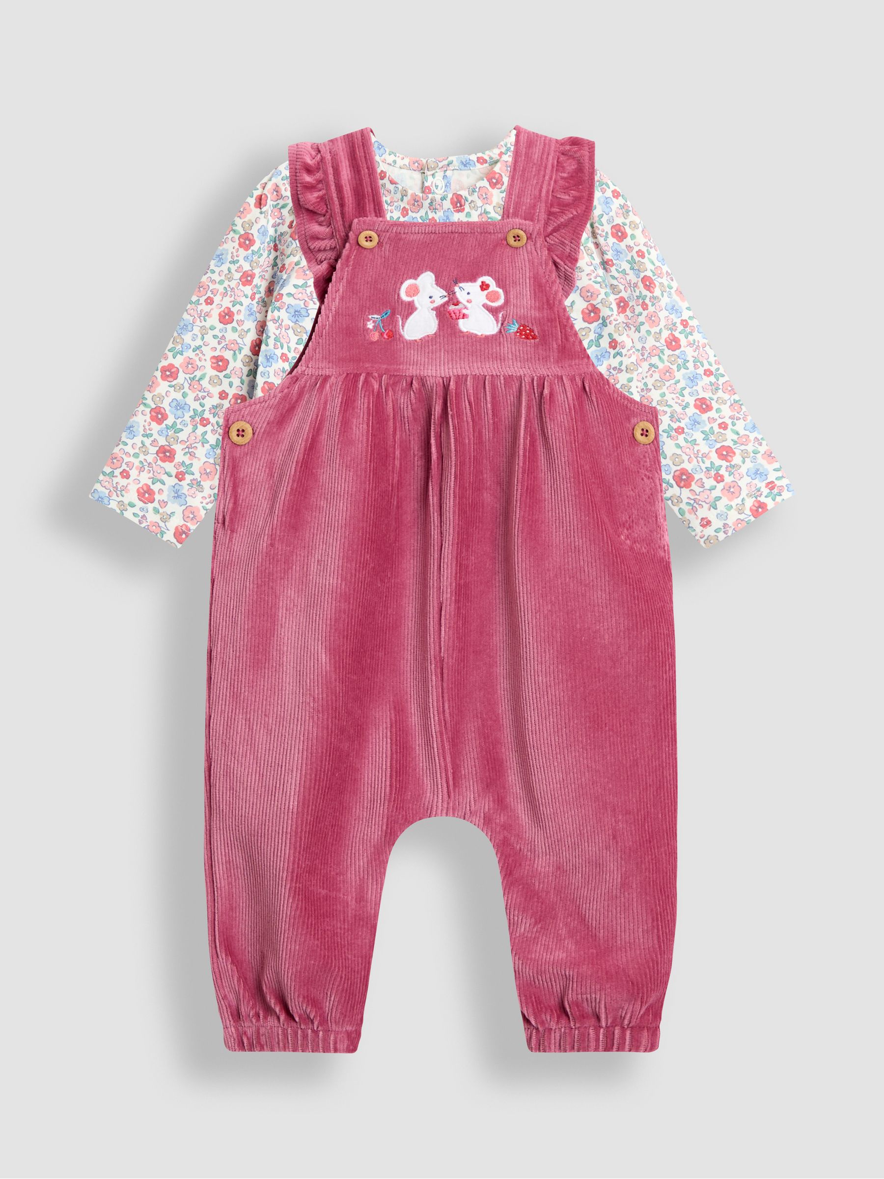 Pink Mouse Appliqué Velour Dungarees & Top Set - Image 1 of 6