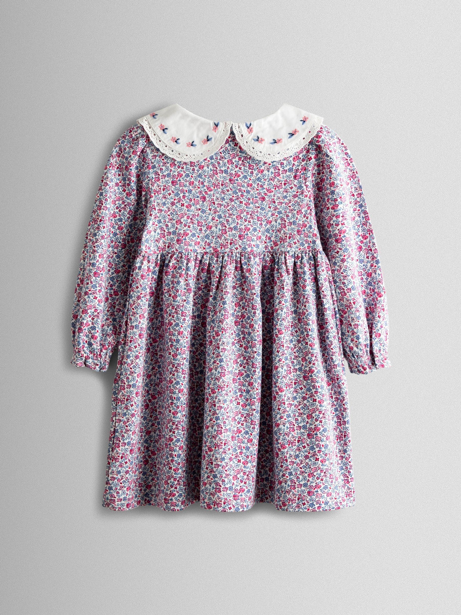 Pink Ditsy Floral Embroidered Collar Button Front Dress - Image 3 of 3