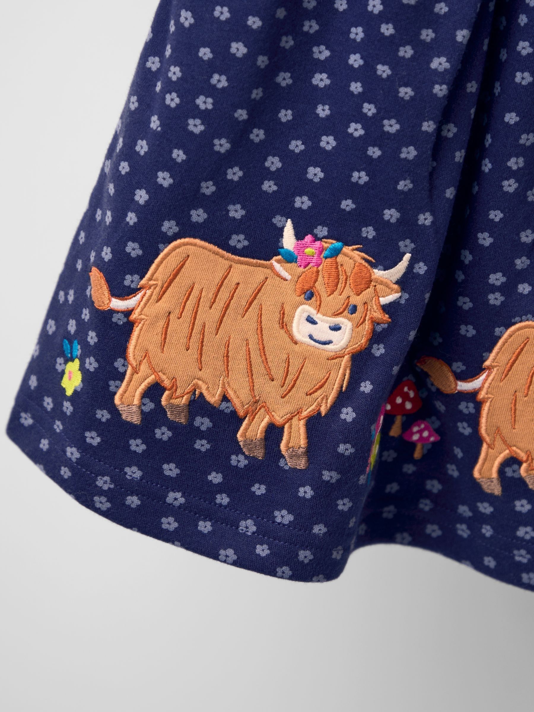 Navy Blue Highland Cow Button Front Appliqu Dress | JoJo Maman Bb