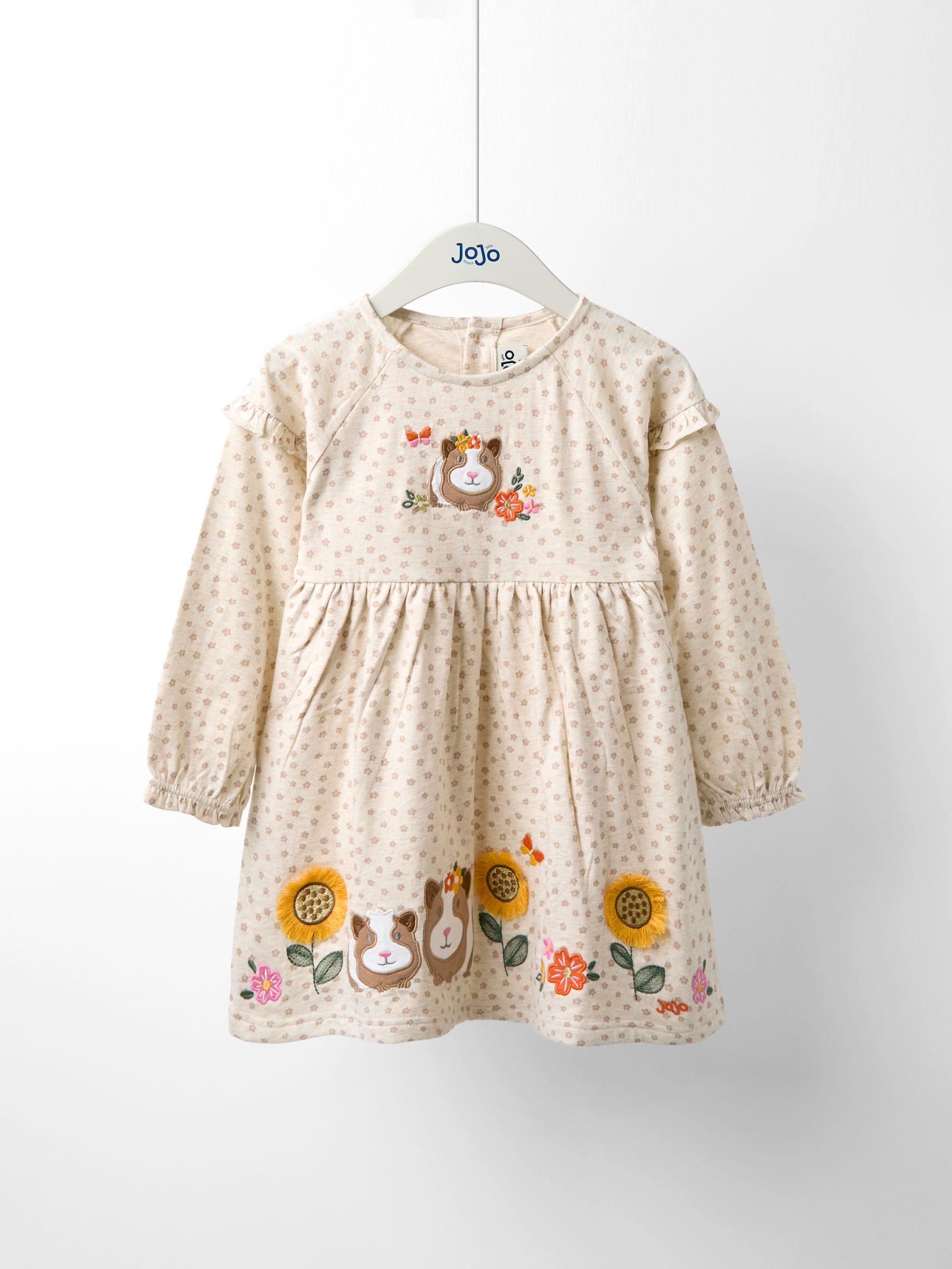 Natural Frill Sleeve Appliqué Dress - Image 1 of 5