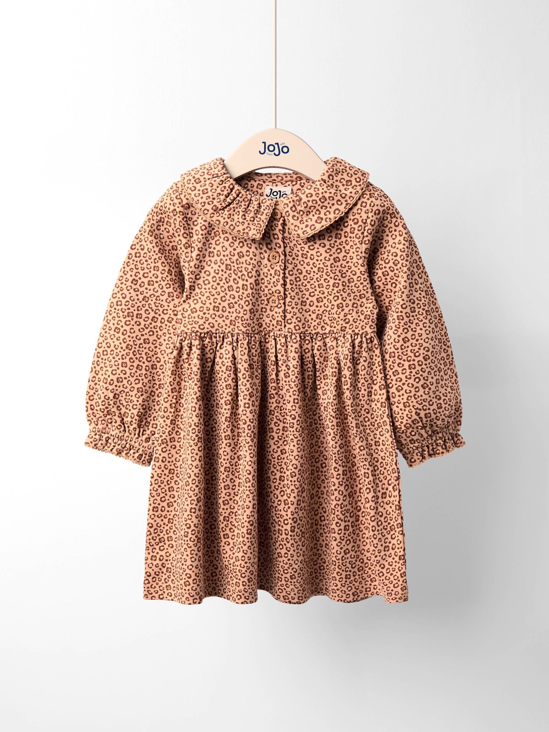 Toffee Brown Leopard Frill Collar Printed Dress | JoJo Maman Bb USA Toffee Brown Leopard Frill Collar Printed Dress | JoJo Maman Bb USA