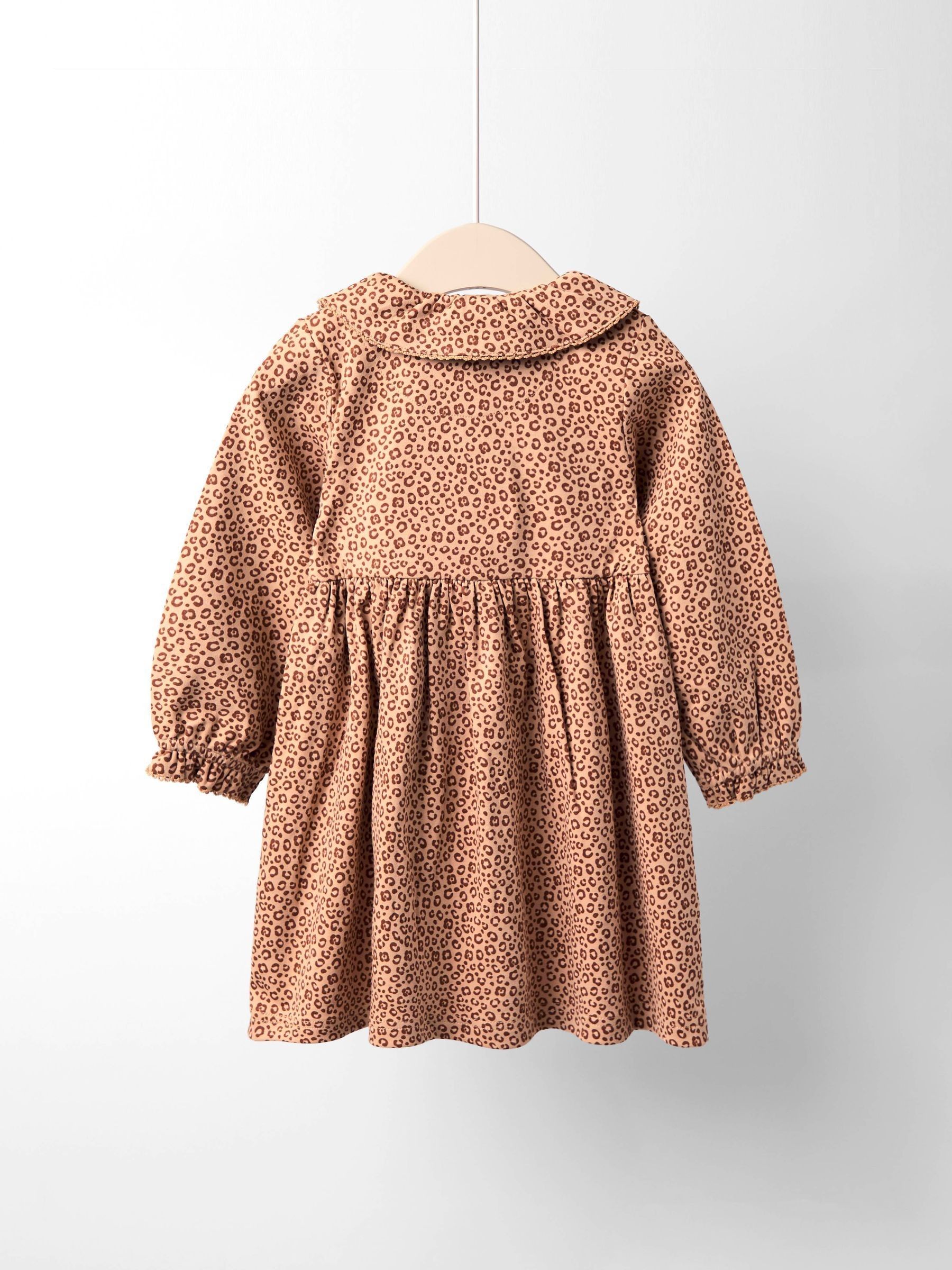 Toffee Brown Leopard Frill Collar Printed Dress - Image 4 of 4