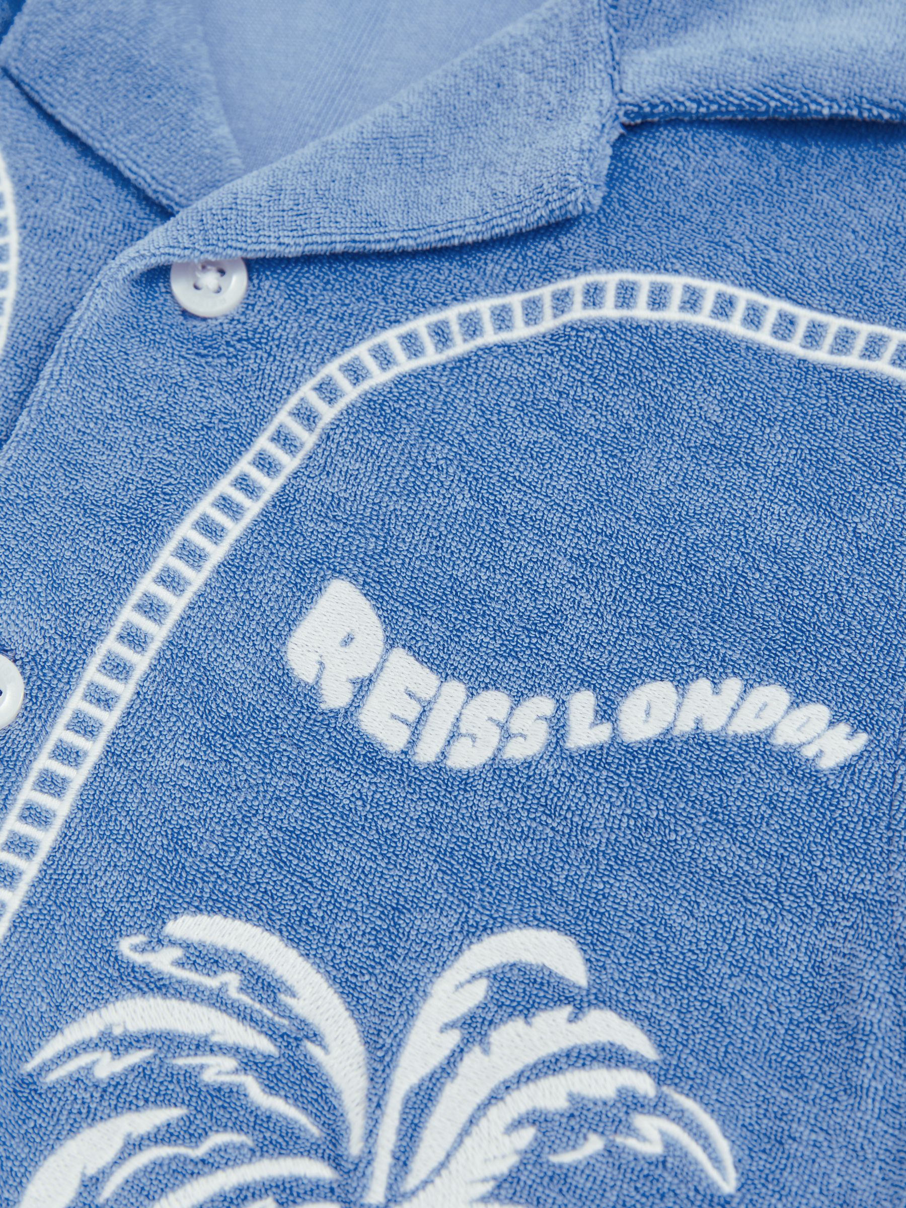 13-14 yrs Towelling Palm-Embroidered Shirt in Airforce Blue - Image 5 of 5