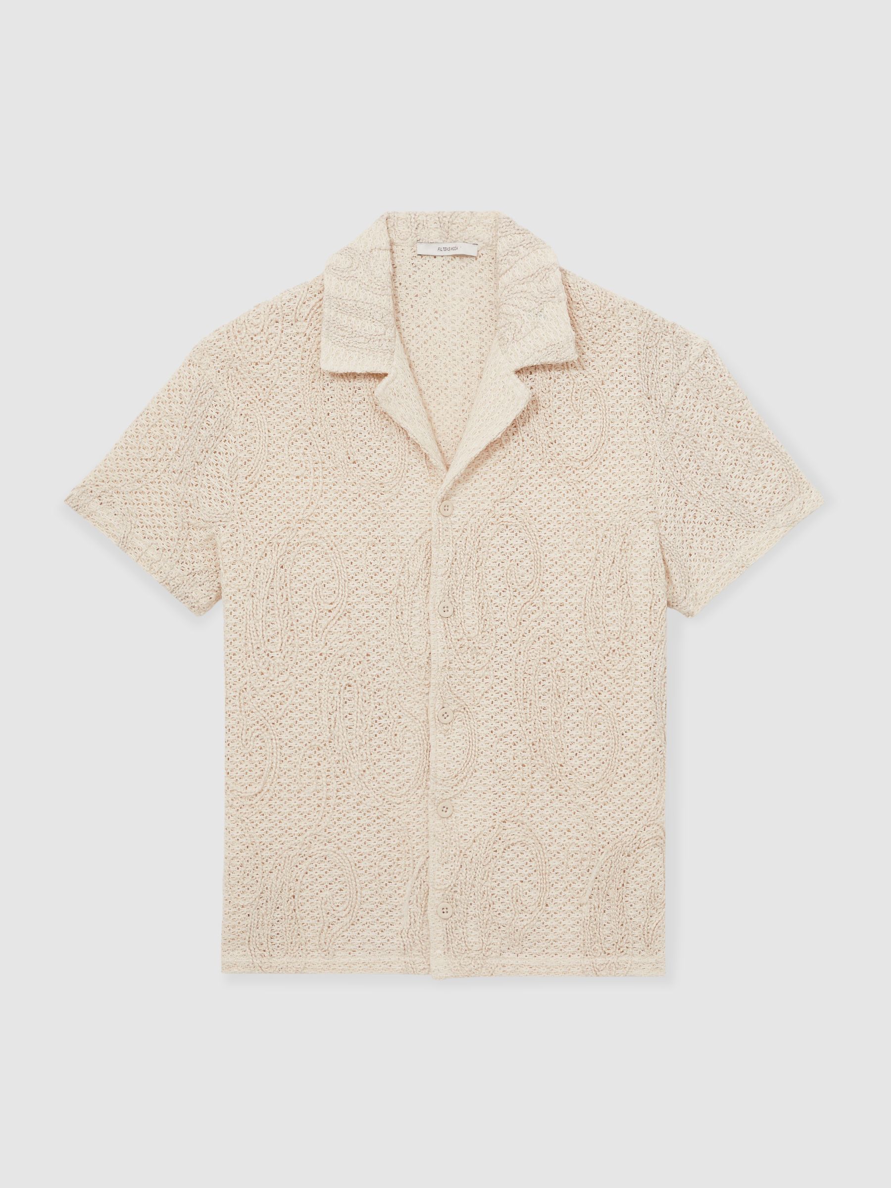 Cotton-Blend Embroidered Crochet Shirt in Oatmeal - Image 2 of 6