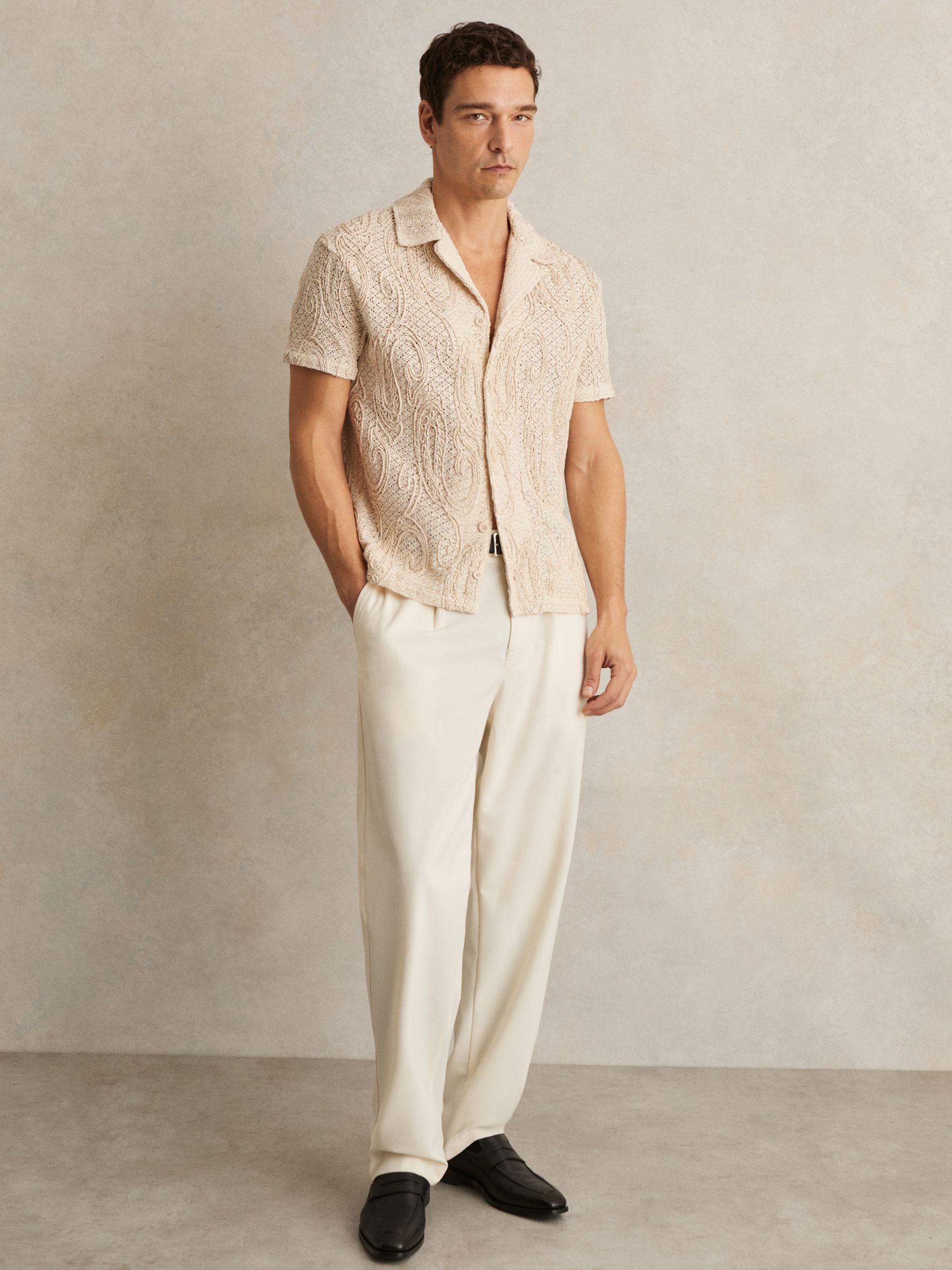 Cotton-Blend Embroidered Crochet Shirt in Oatmeal - Image 3 of 6