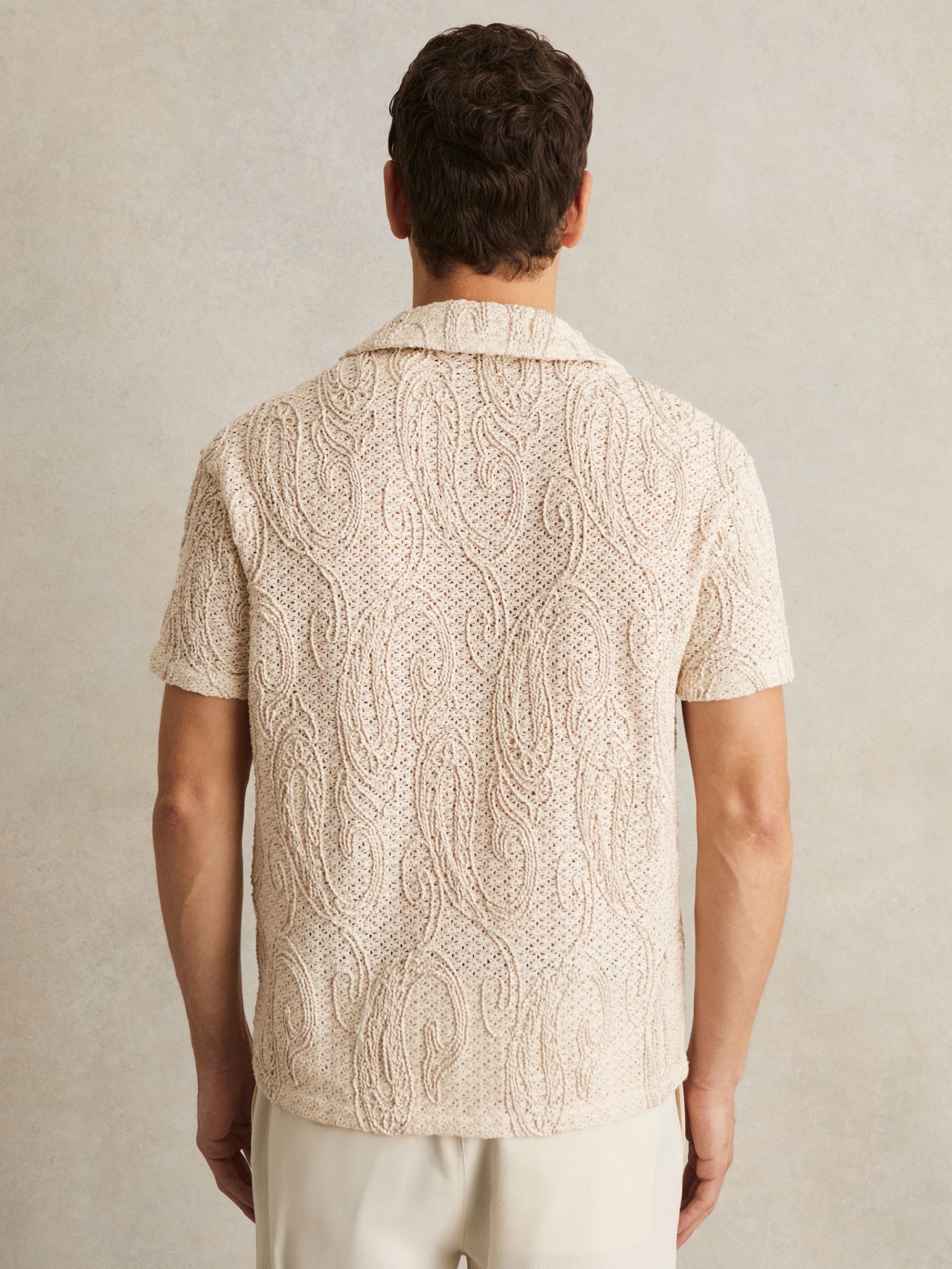 Cotton-Blend Embroidered Crochet Shirt in Oatmeal - Image 5 of 6