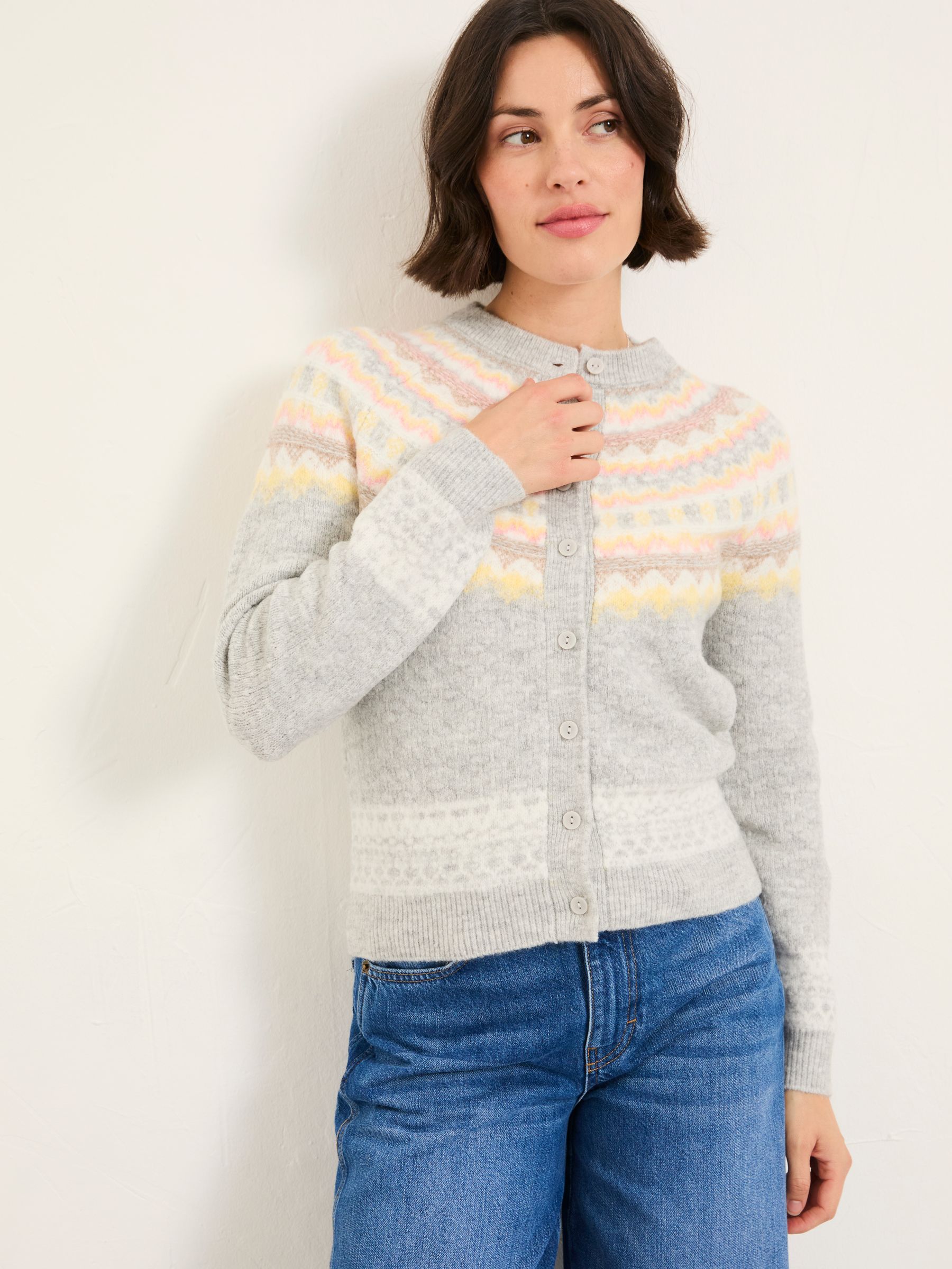 Frost Grey Fairisle Knitted Cardigan - Image 1 of 5