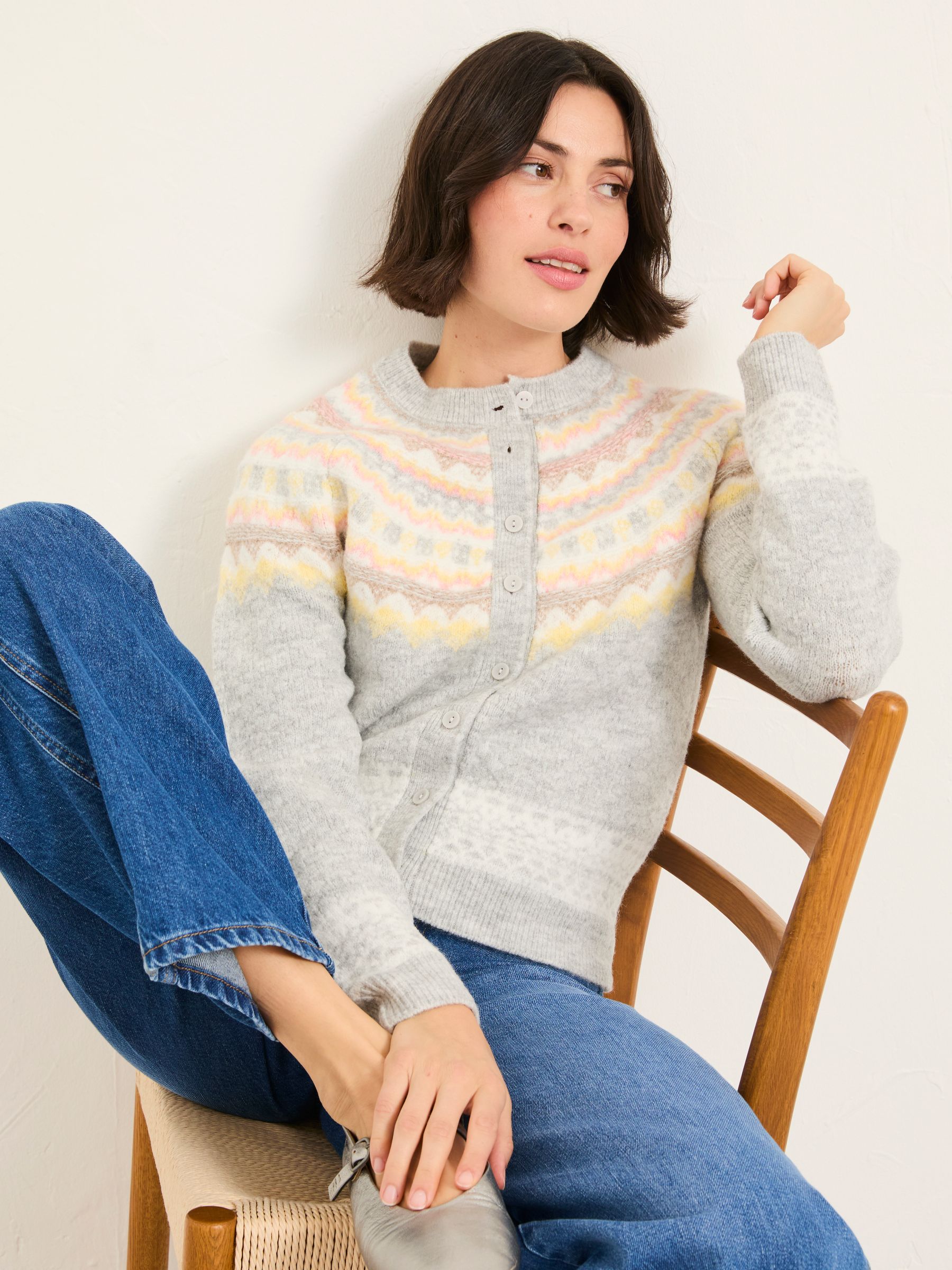 Frost Grey Fairisle Knitted Cardigan - Image 3 of 5