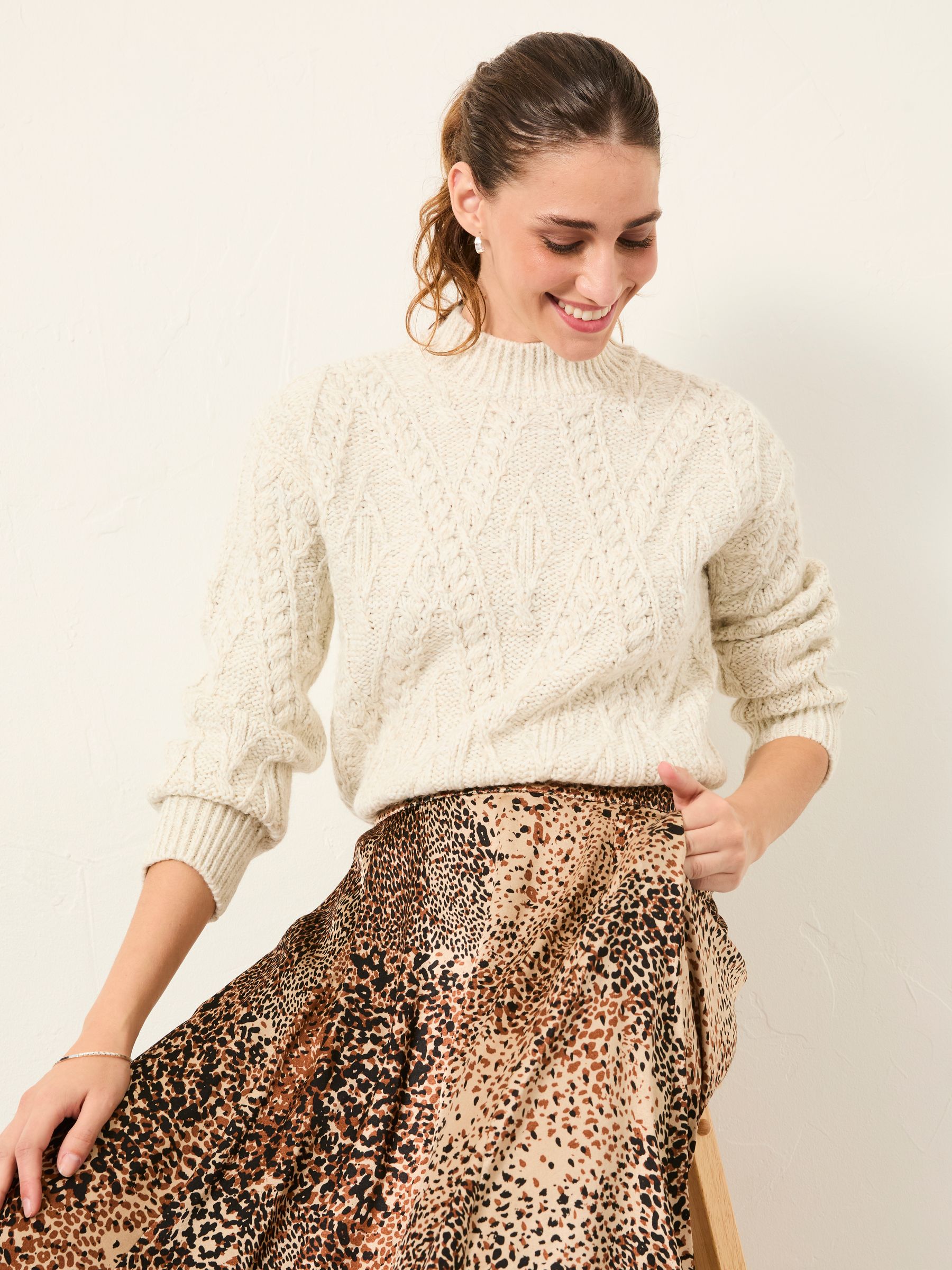 Casey Ivory Cable Knitted Crew Neck Jumper | FatFace