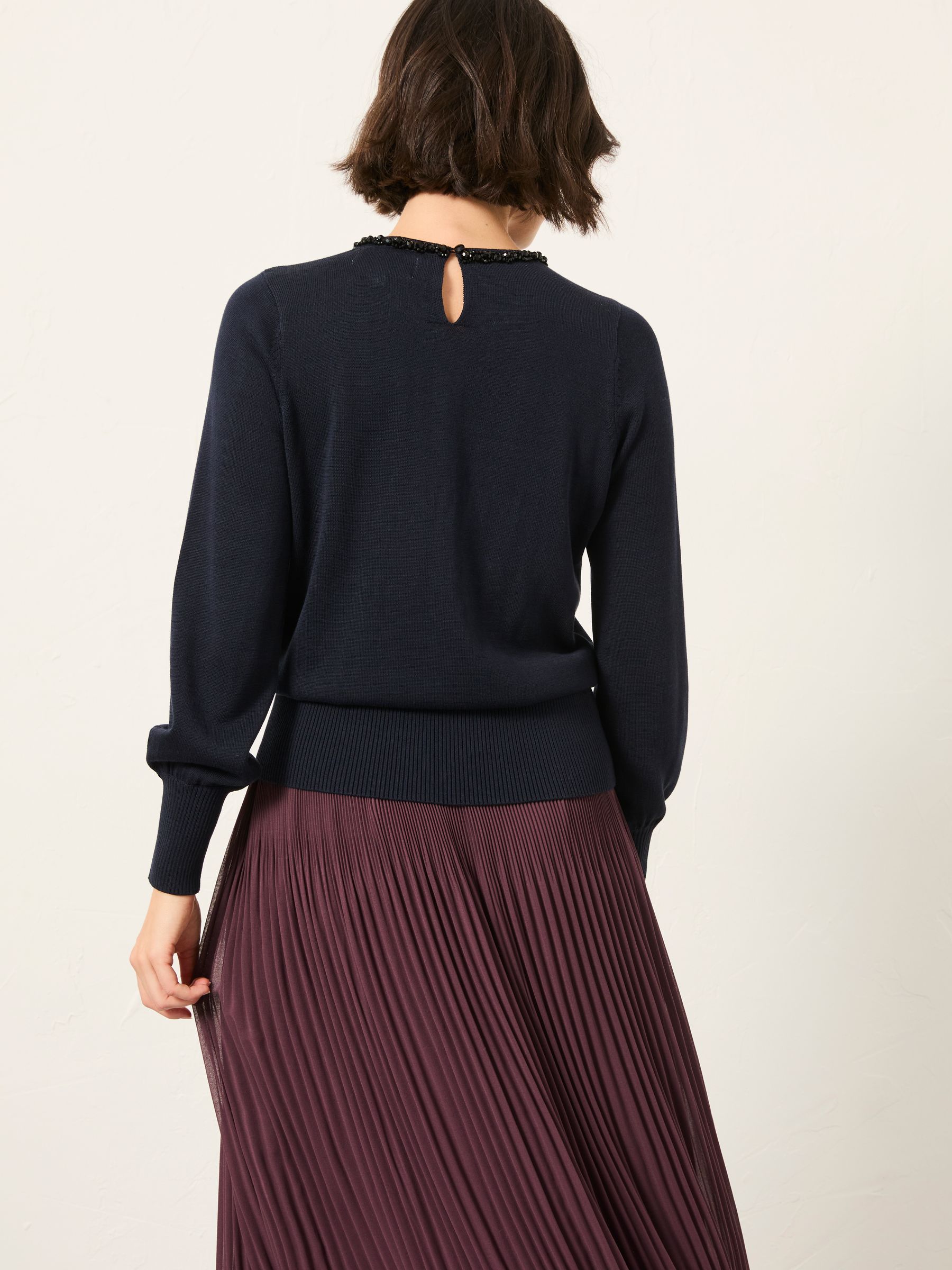 Raya Navy Embellished Knitted Top - Image 2 of 5
