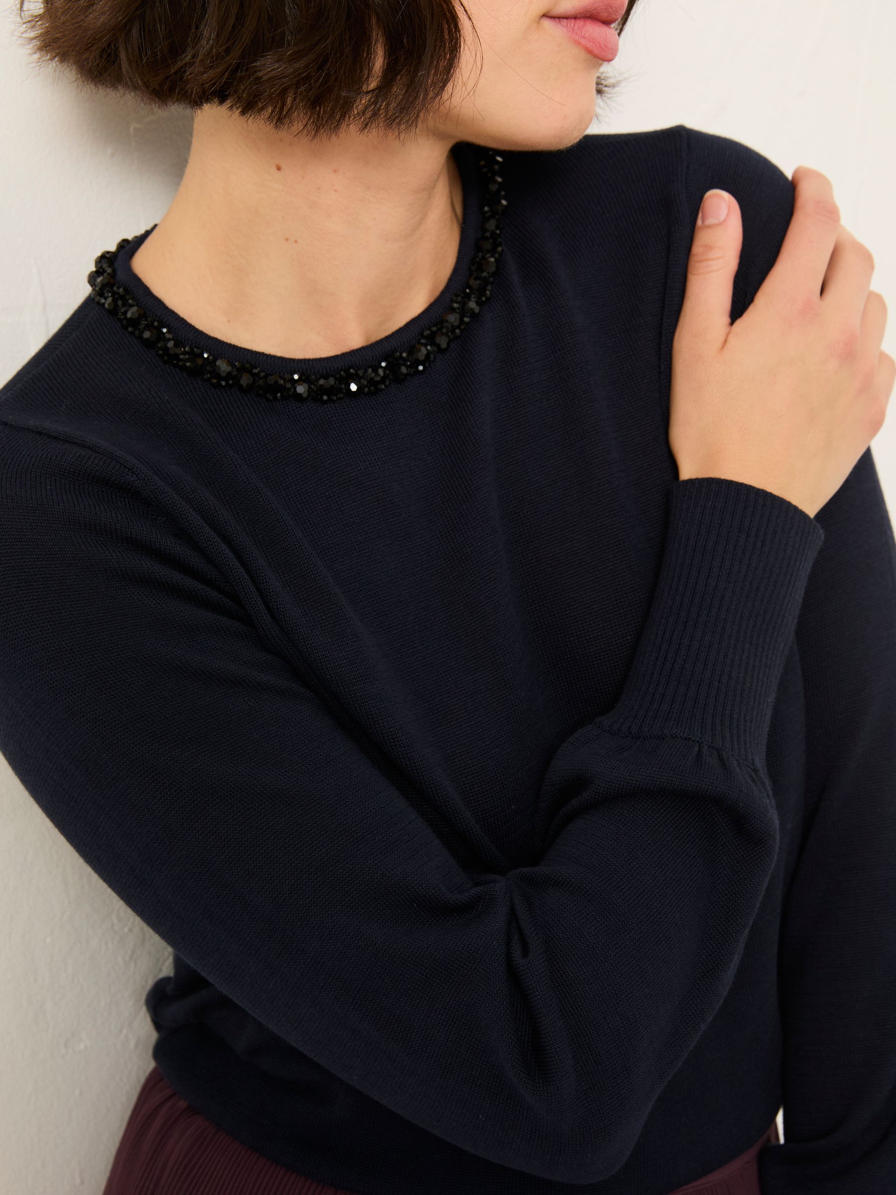 Raya Navy Embellished Knitted Top - Image 3 of 5