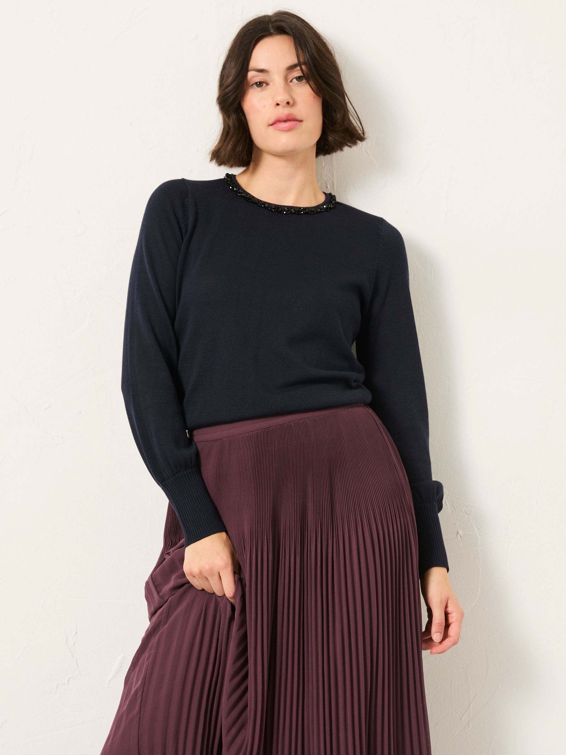 Raya Navy Embellished Knitted Top - Image 4 of 5