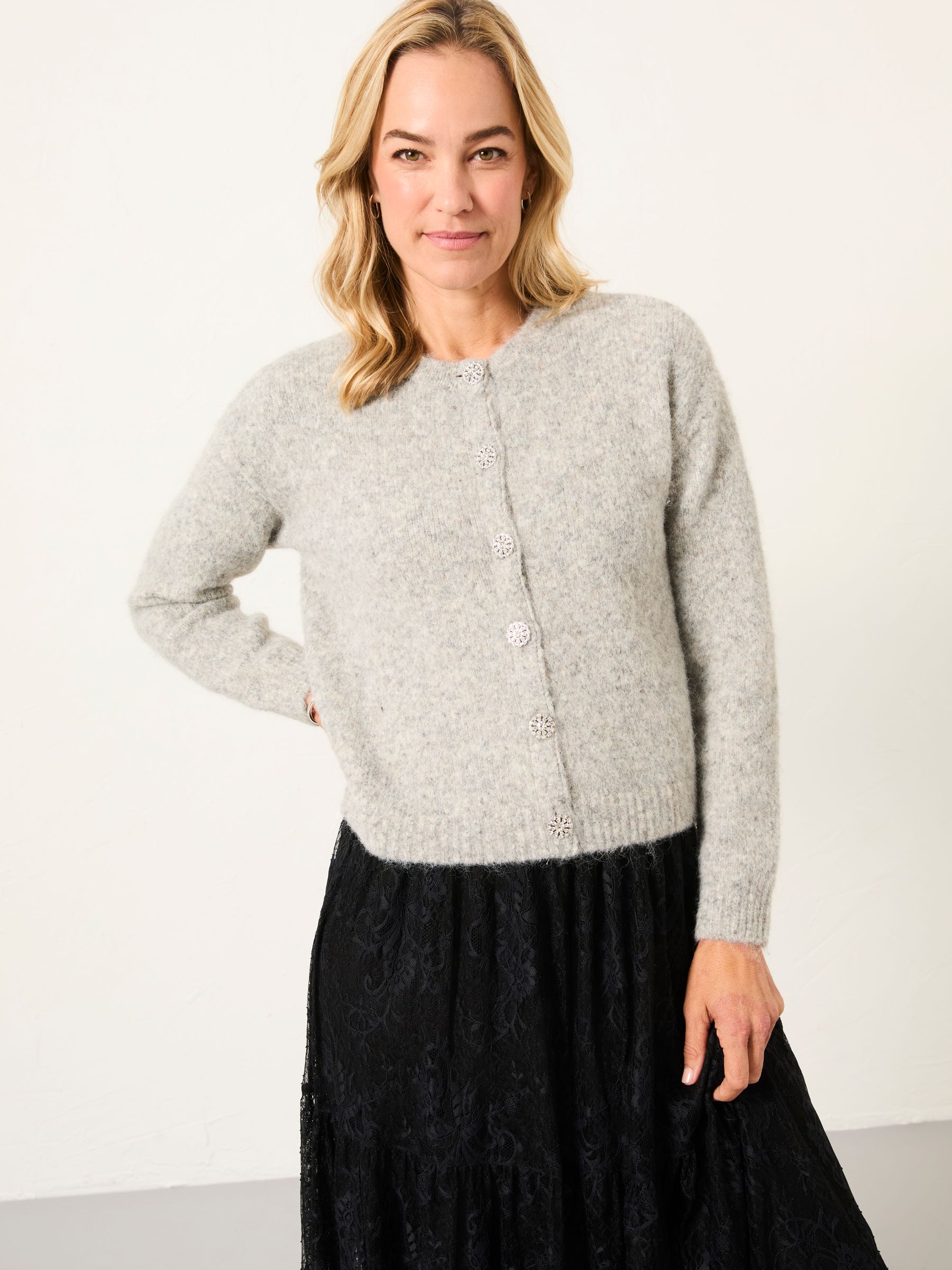 Bodhi Grey Fluffy Knitted Cardigan - Image 2 of 7