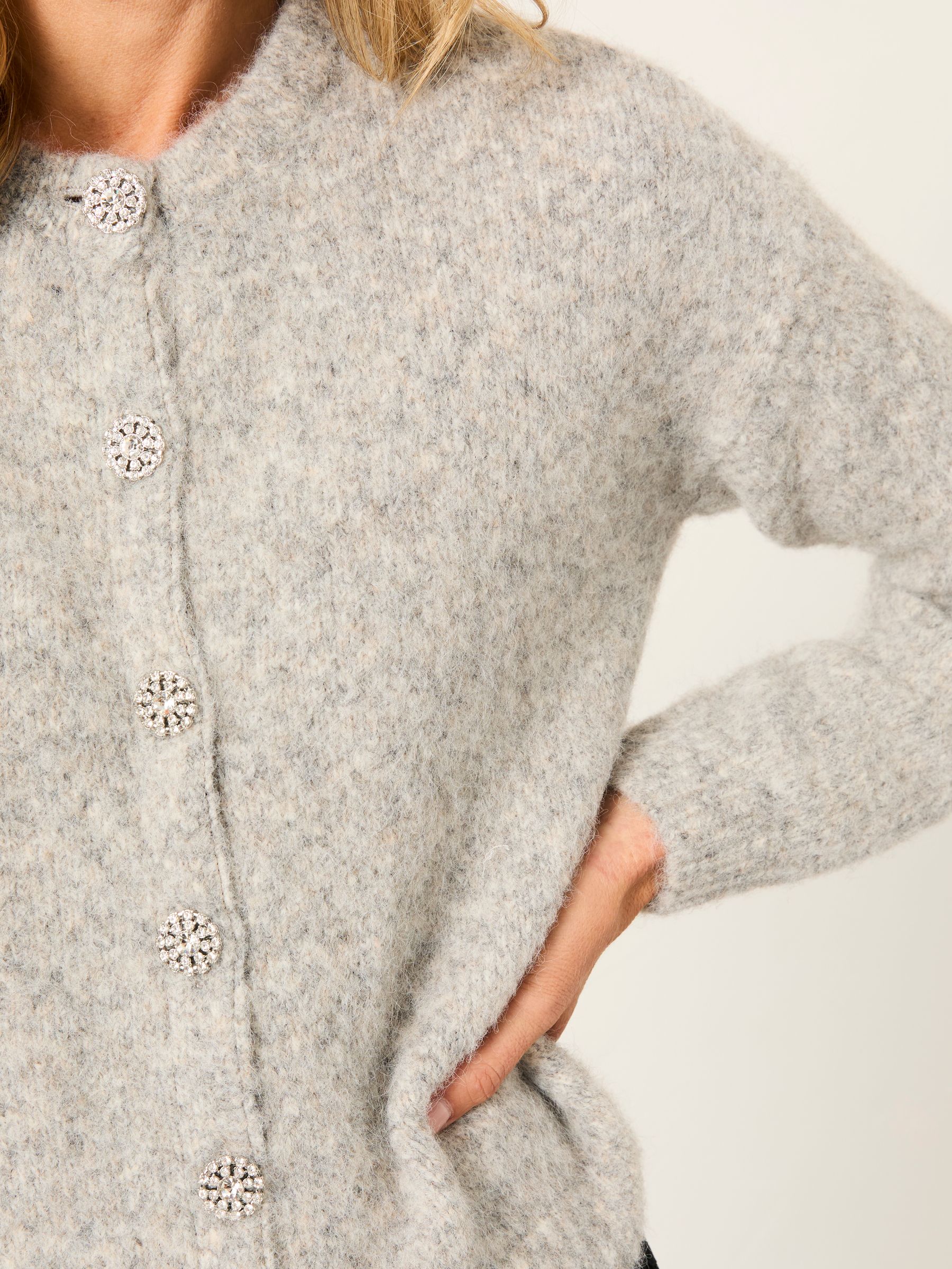Bodhi Grey Fluffy Knitted Cardigan | FatFace