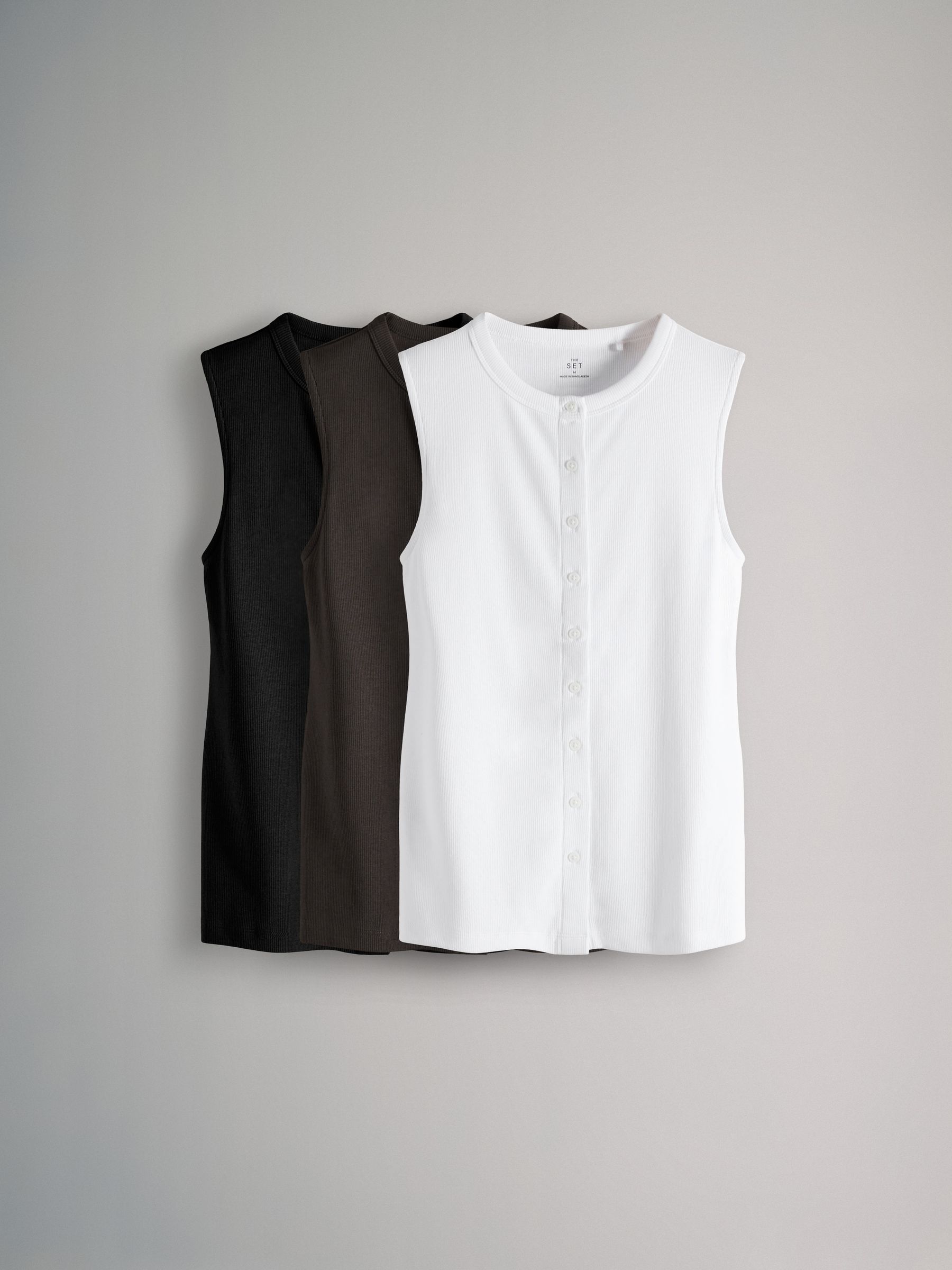 3 Pack Button Through Ribbed Vests - Image 2 of 6
