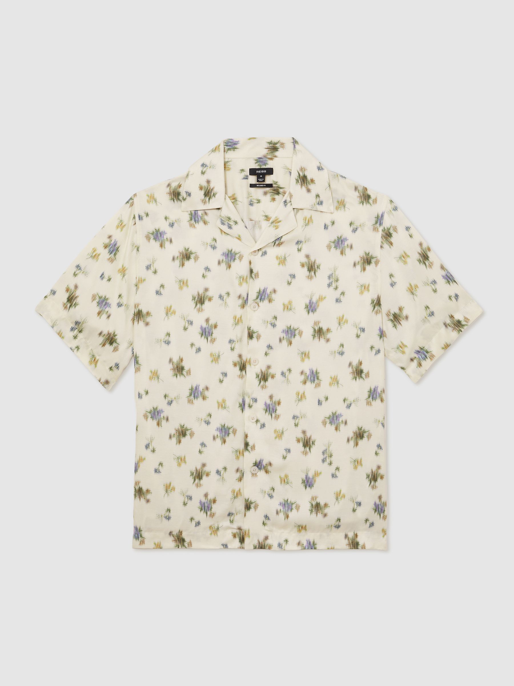 Abstract-Floral Print Cuban-Collar Shirt in Off White - Image 2 of 6