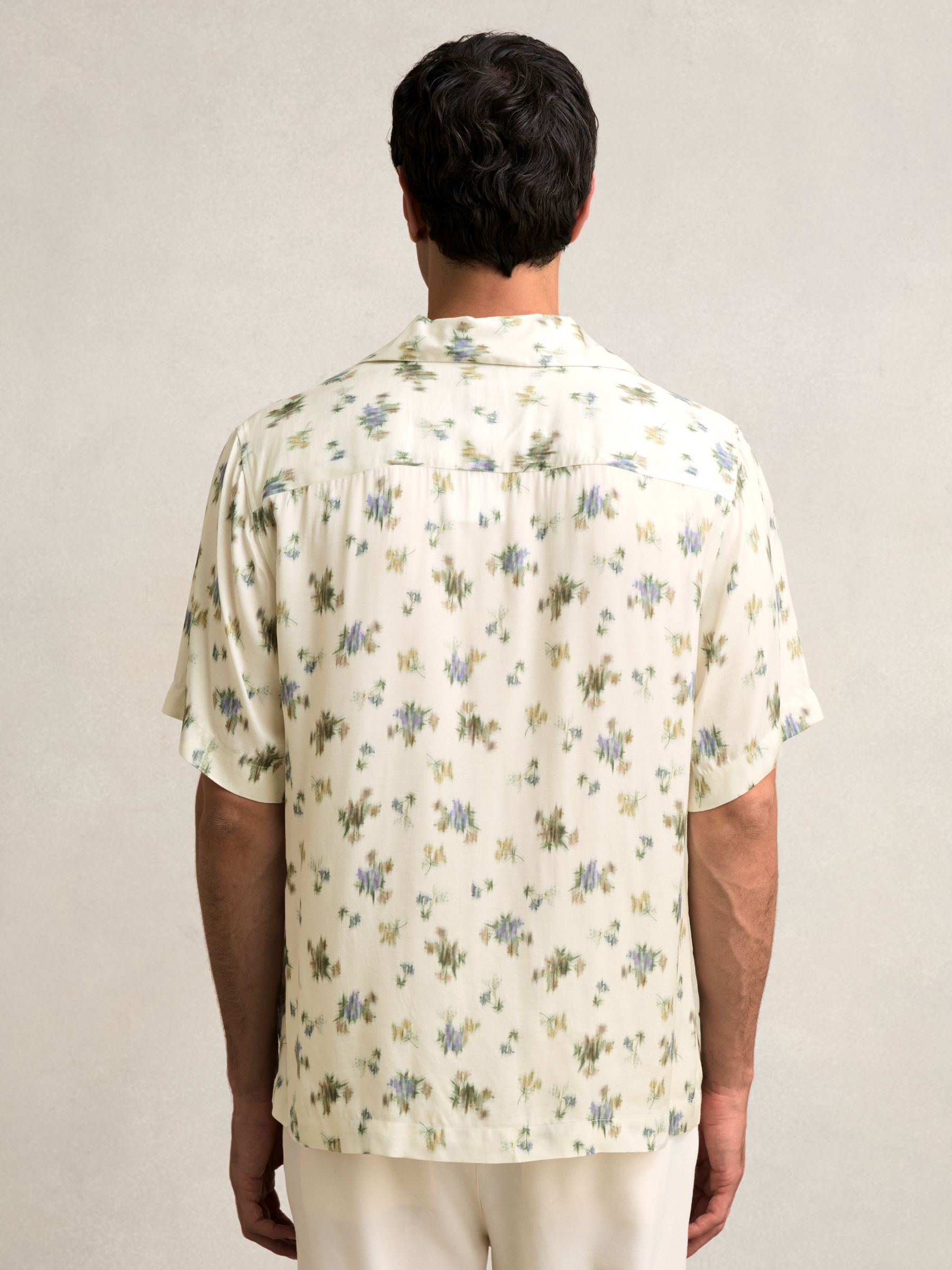 Abstract-Floral Print Cuban-Collar Shirt in Off White - Image 5 of 6