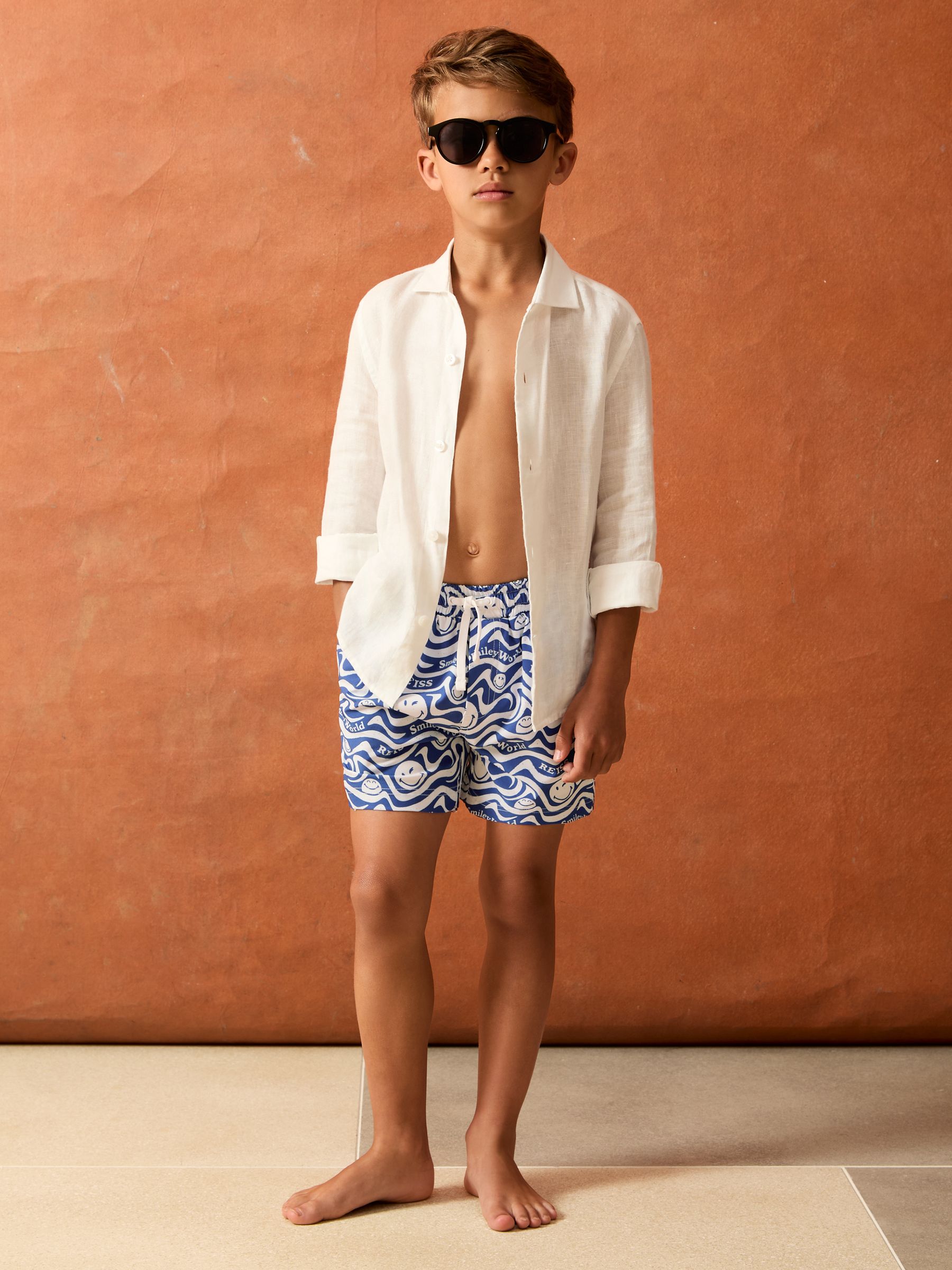 13-14 yrs SmileyWorld | Reiss Wave Swim Shorts in Bright Blue - Image 2 of 4