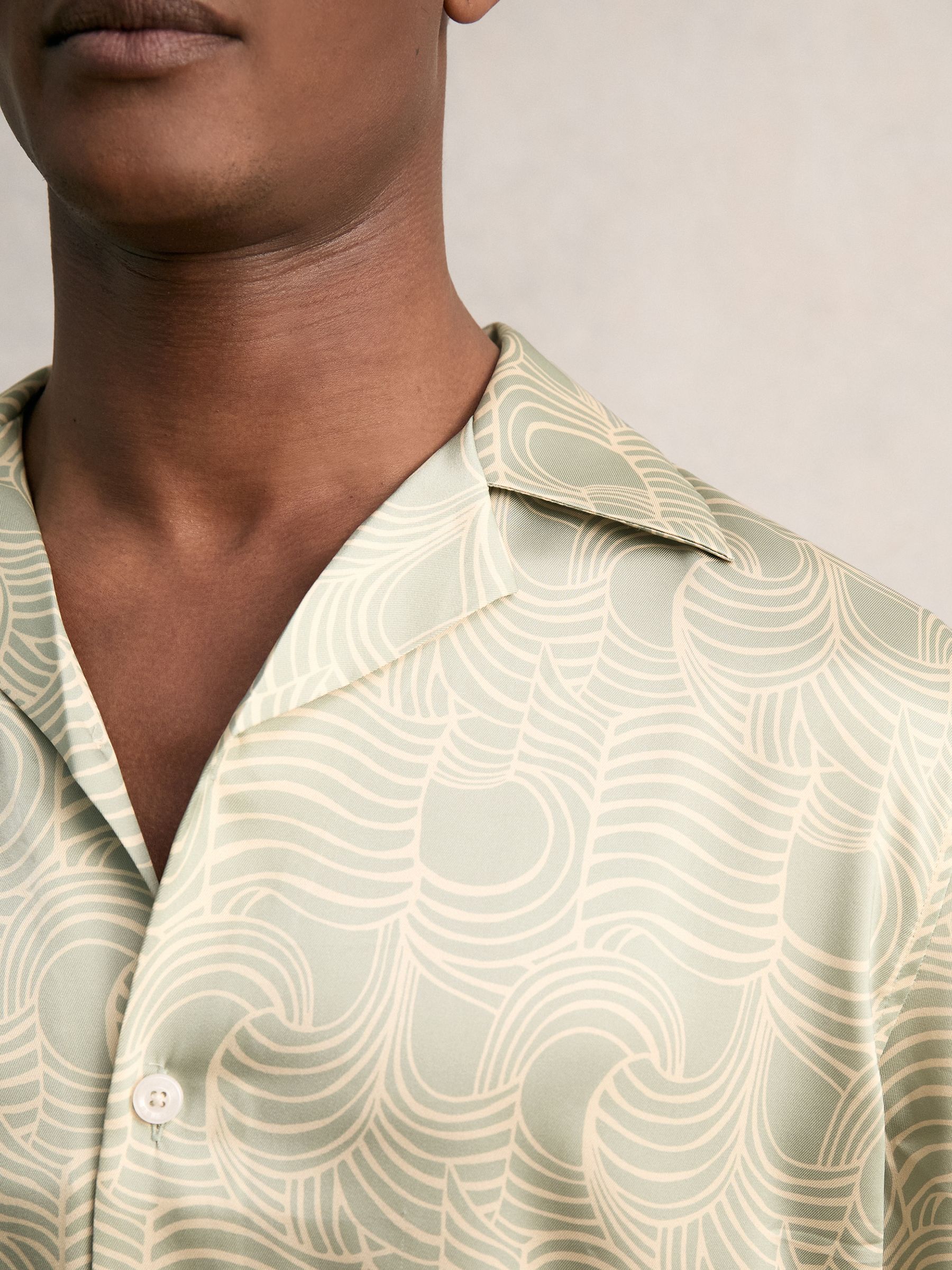 Wave Print Cuban Collar Shirt in Sage Green - image 4