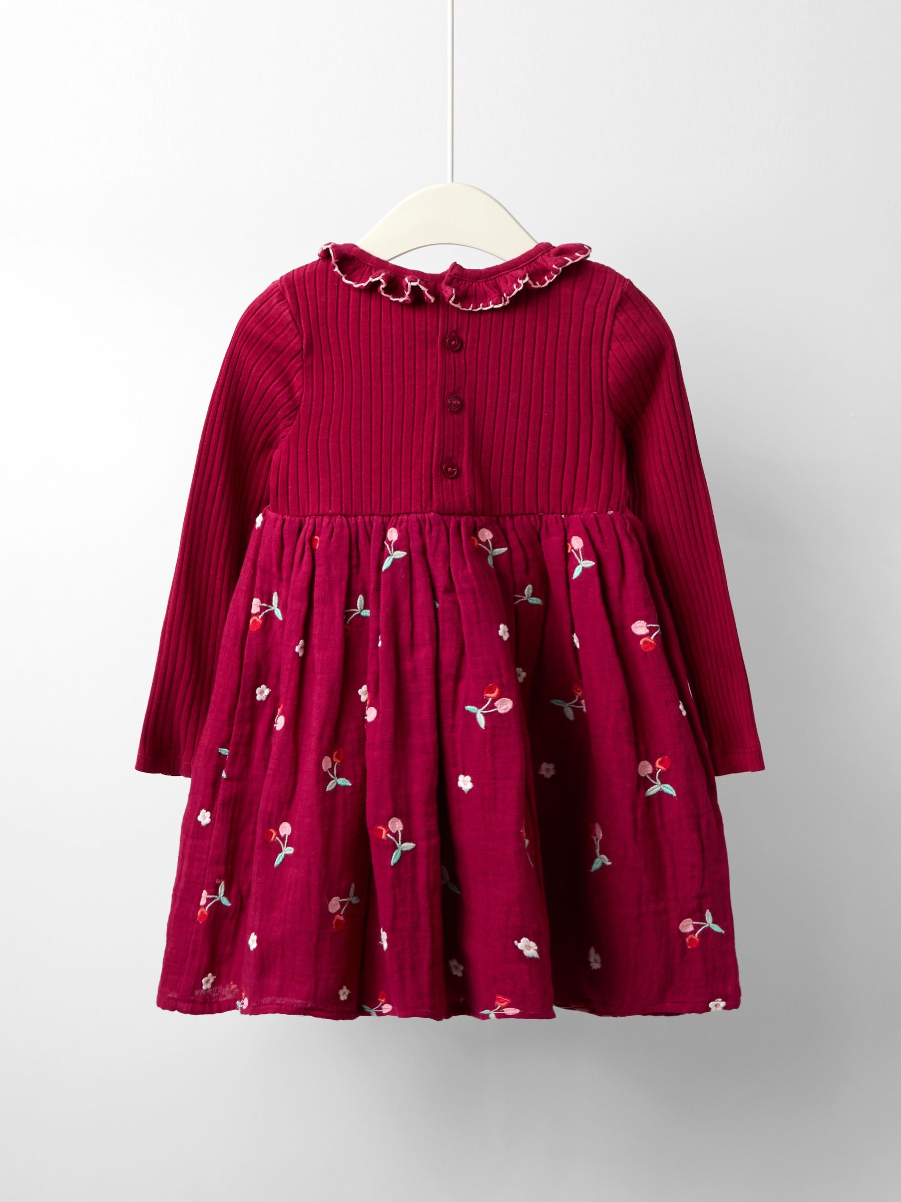 Red Embroidered Rib Cheesecloth Dress - Image 2 of 5