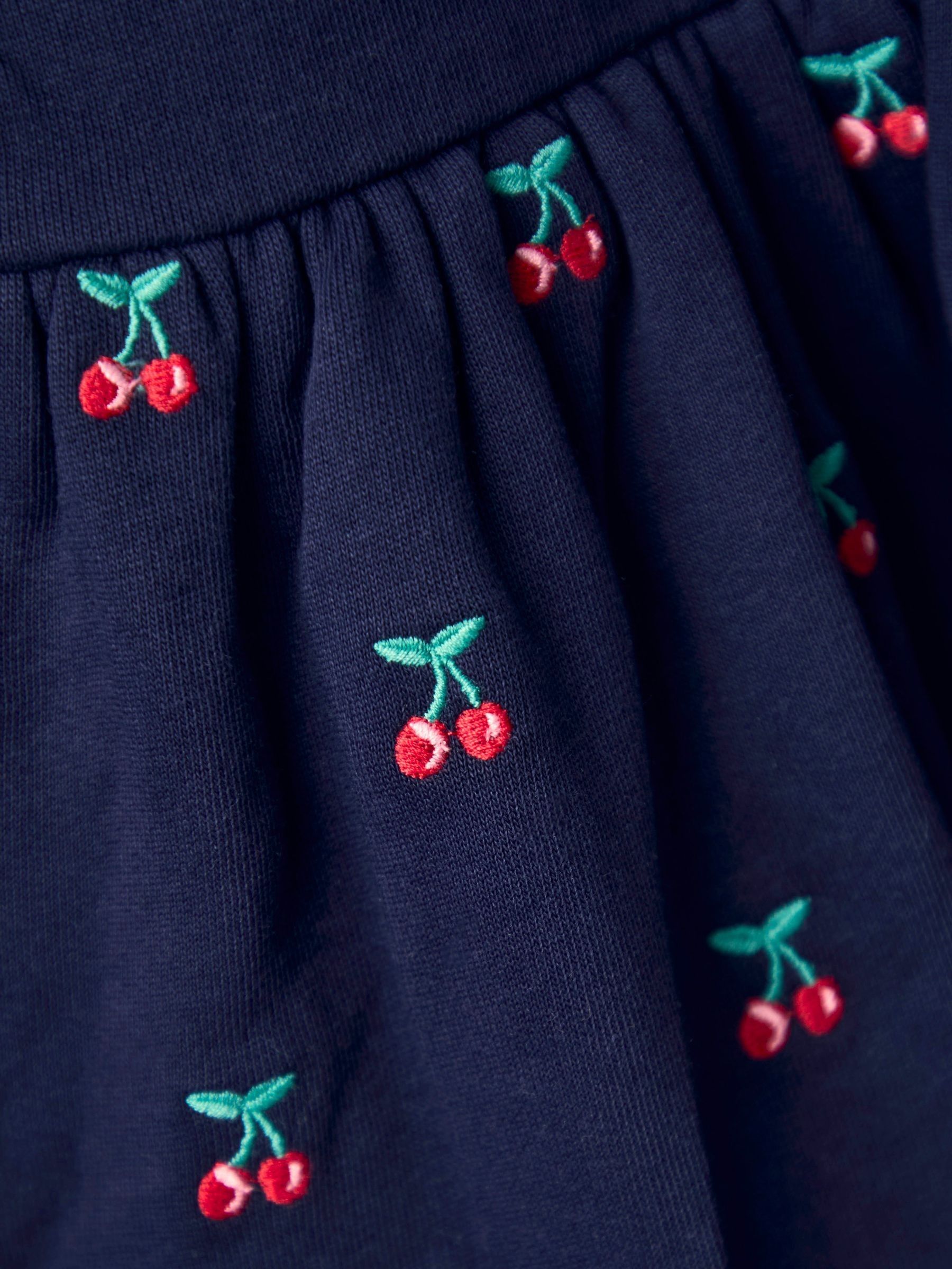 Navy Blue Cherry Crochet Collar Embroidered Sweat Dress - Image 2 of 4