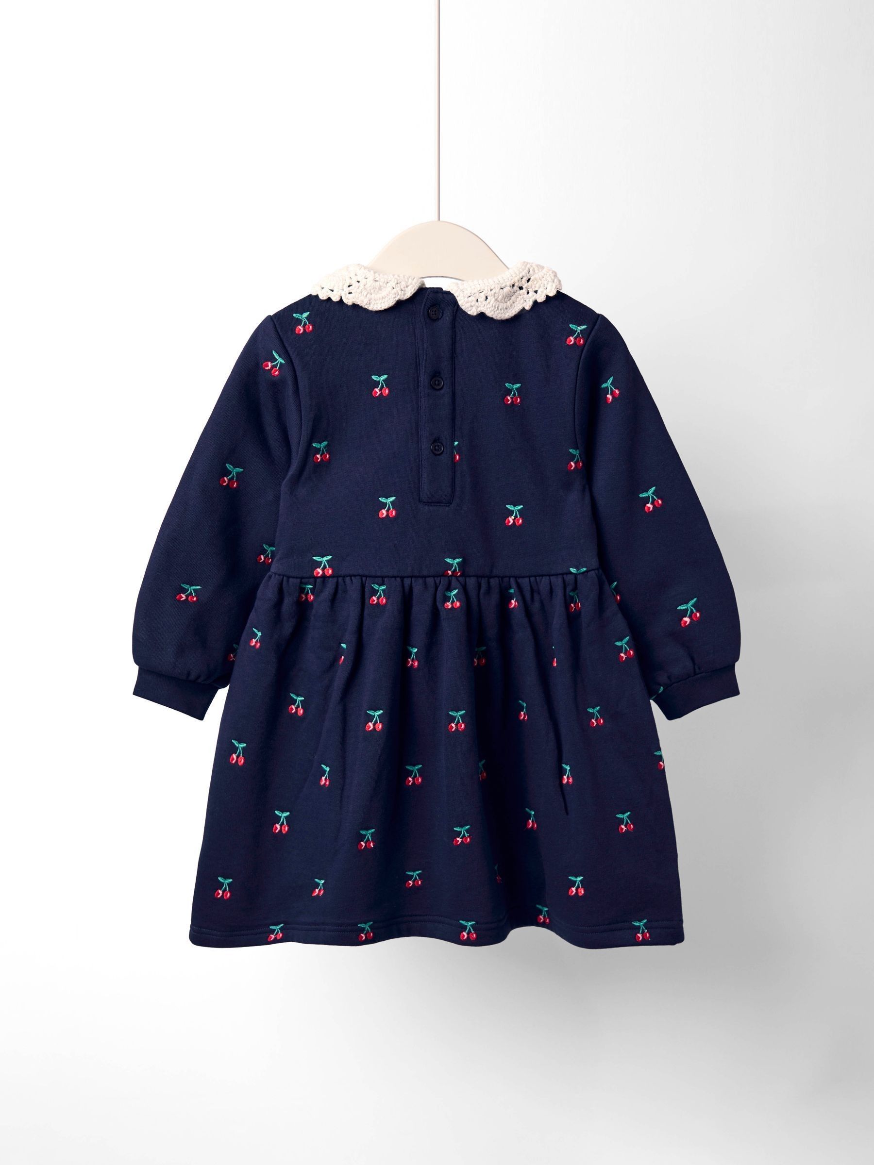 Navy Blue Cherry Crochet Collar Embroidered Sweat Dress - Image 4 of 4