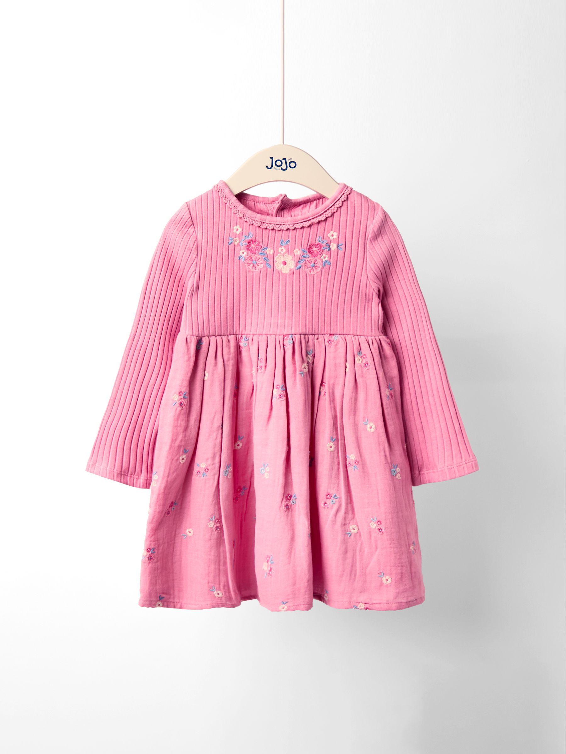 Pink Embroidered Rib Cheesecloth Dress - Image 1 of 4
