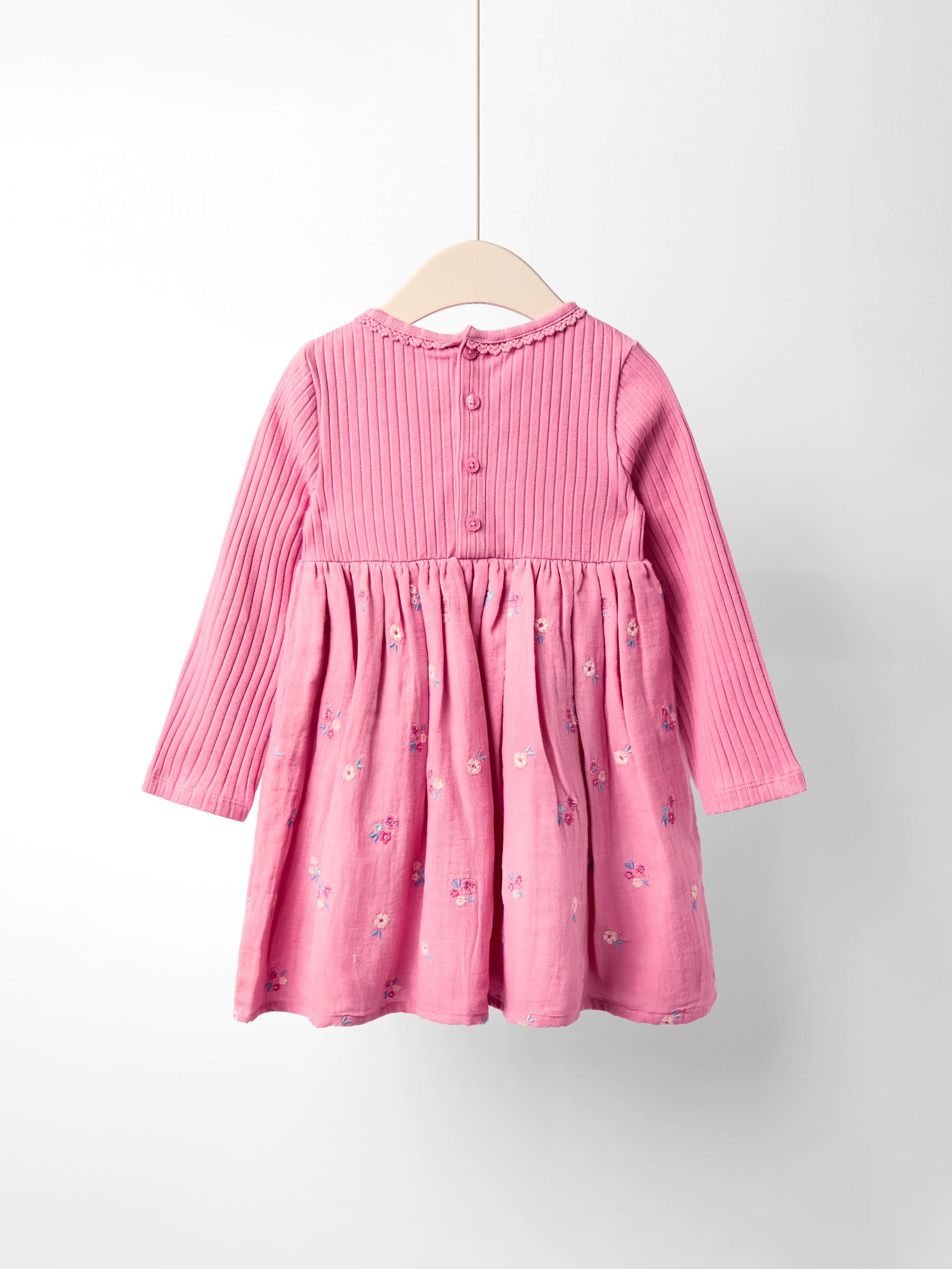 Pink Embroidered Rib Cheesecloth Dress - Image 2 of 4