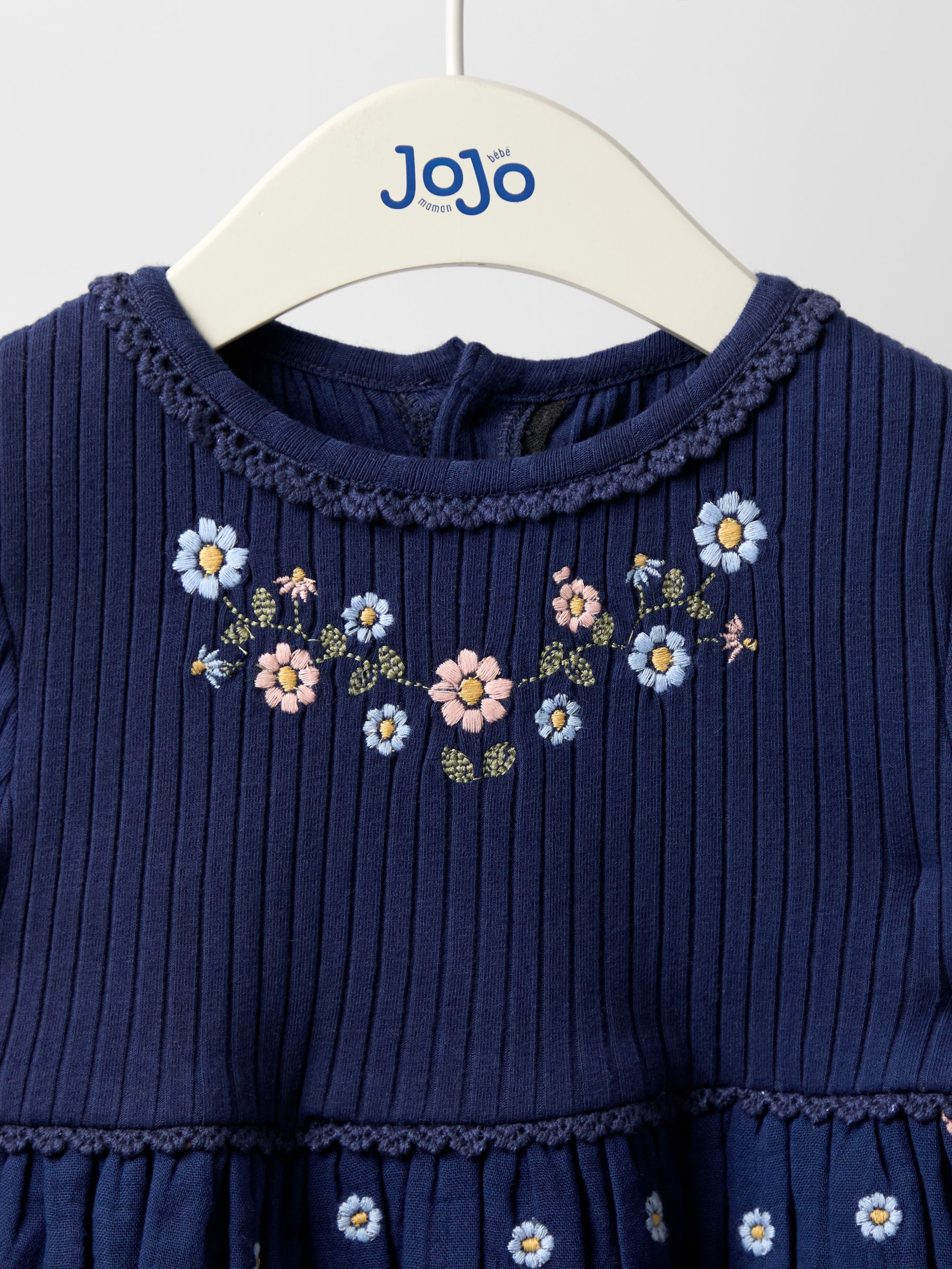 Blue Embroidered Rib Cheesecloth Dress - Image 3 of 5